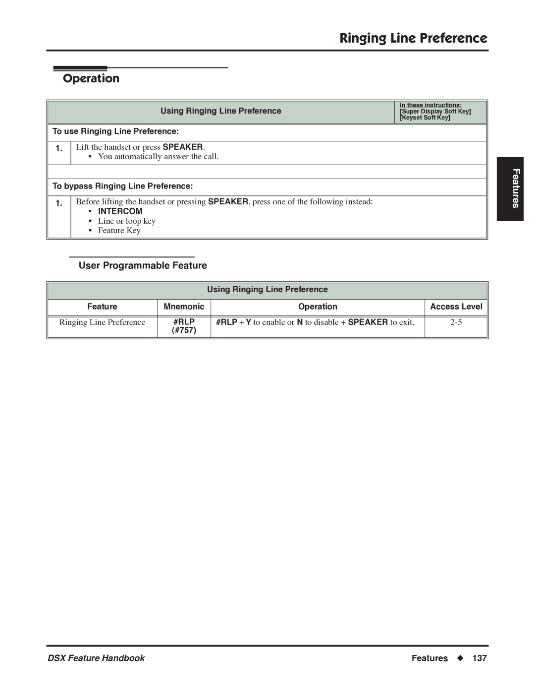 NEC 1093099 manual To use Ringing Line Preference, To bypass Ringing Line Preference, #757 