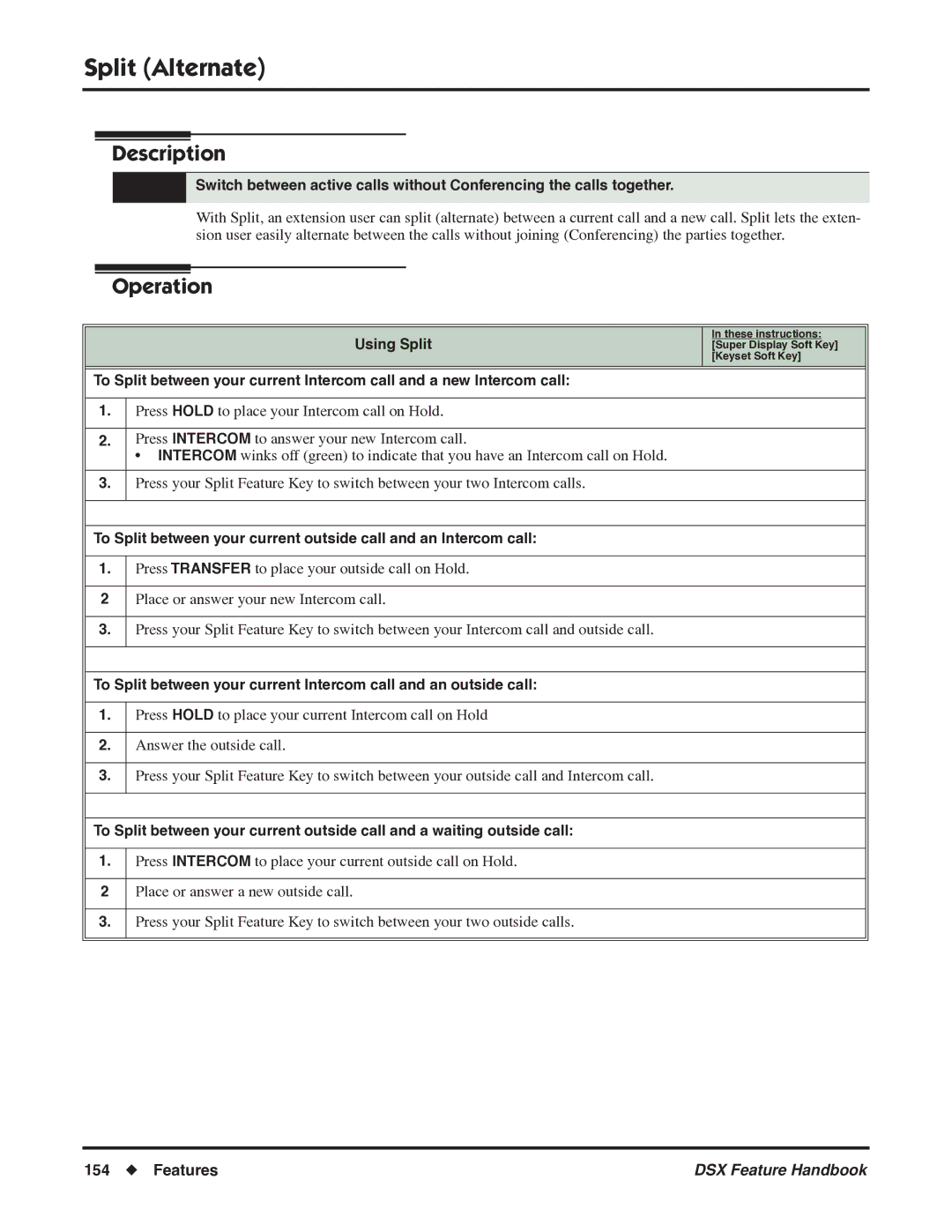 NEC 1093099 manual Split Alternate, Using Split 