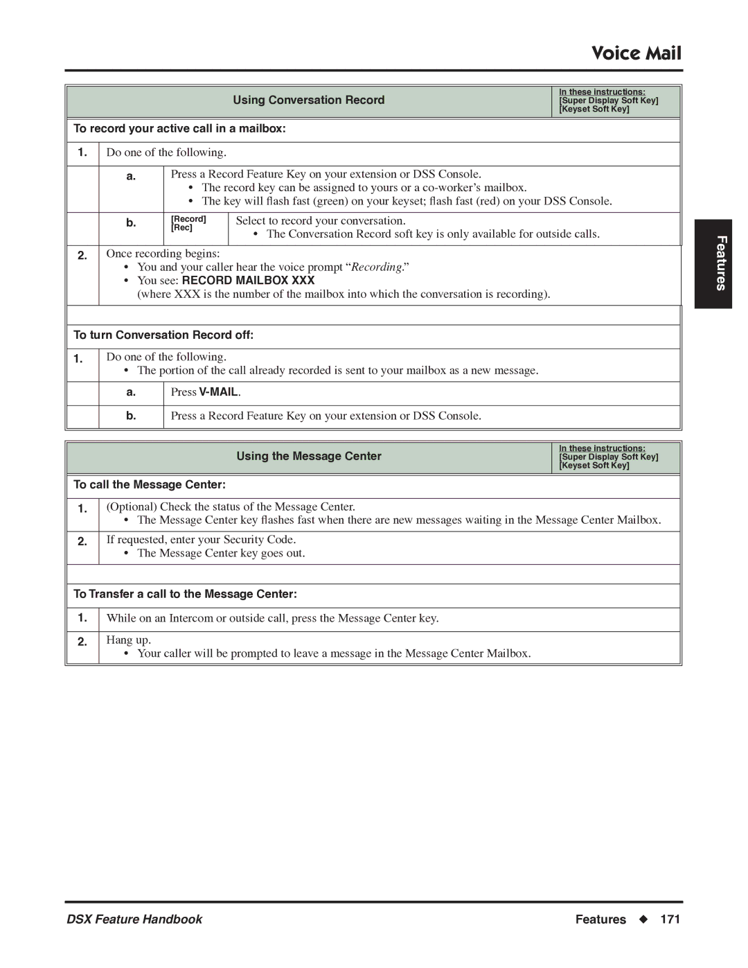 NEC 1093099 manual Using Conversation Record, To record your active call in a mailbox, You see Record Mailbox 