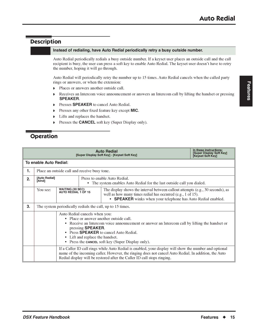 NEC 1093099 manual To enable Auto Redial 