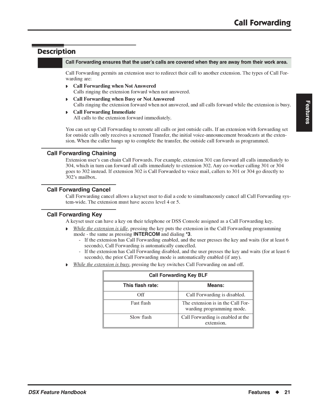 NEC 1093099 manual Call Forwarding Chaining, Call Forwarding Cancel, Call Forwarding Key 