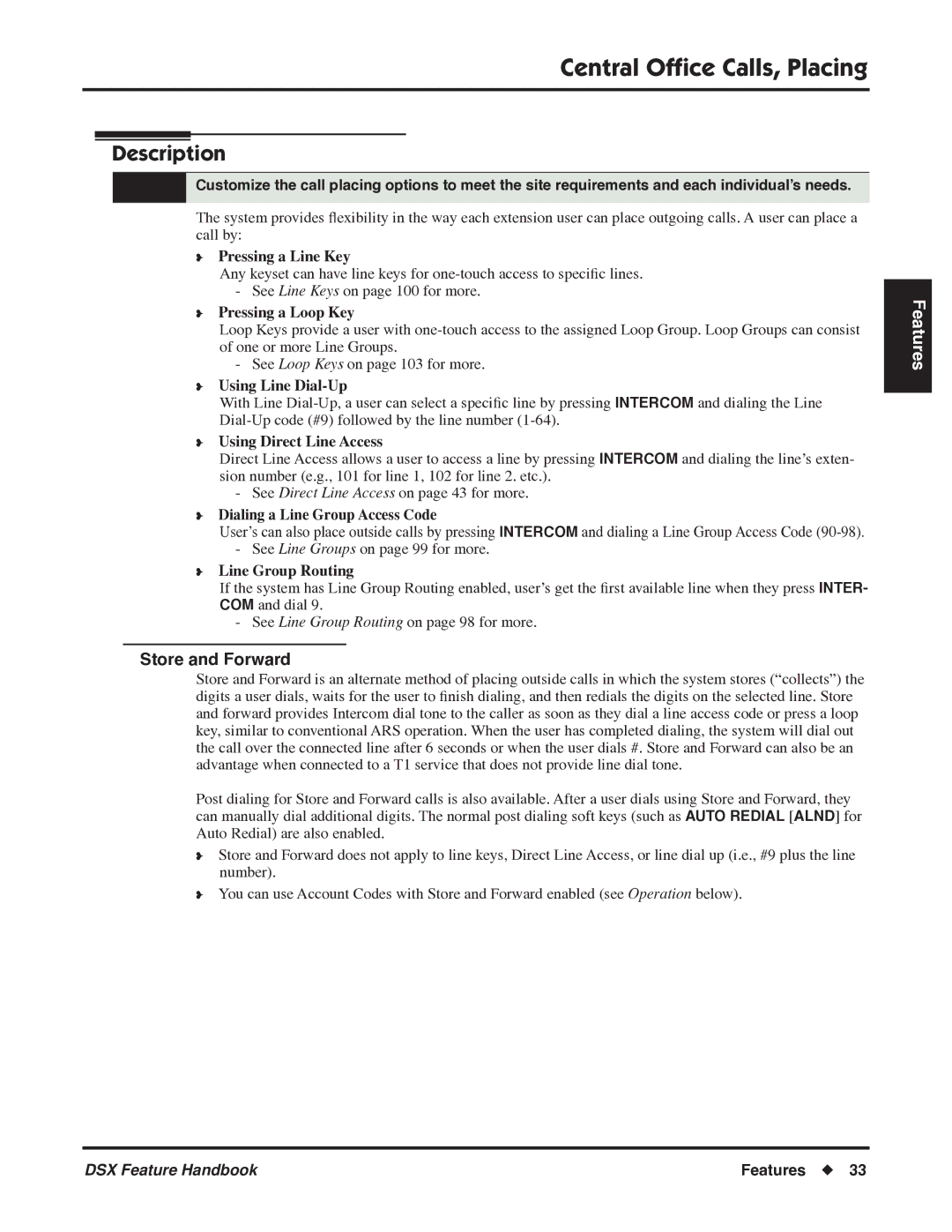 NEC 1093099 manual Central Ofﬁce Calls, Placing, Store and Forward 