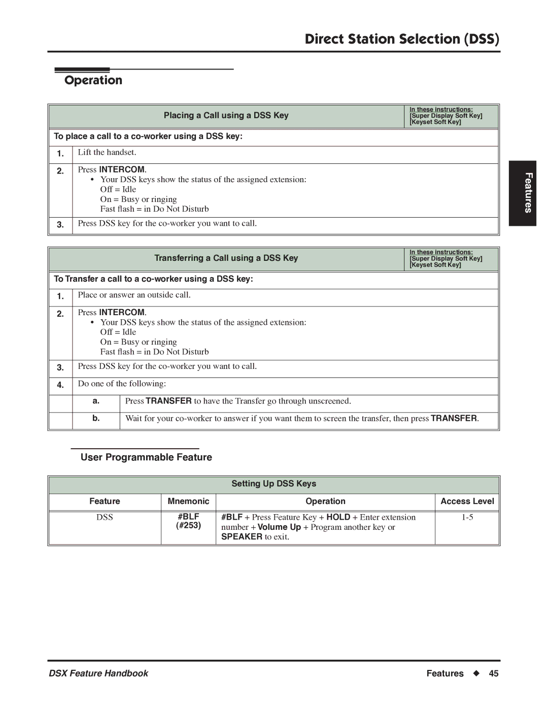 NEC 1093099 manual To place a call to a co-worker using a DSS key, To Transfer a call to a co-worker using a DSS key, #253 