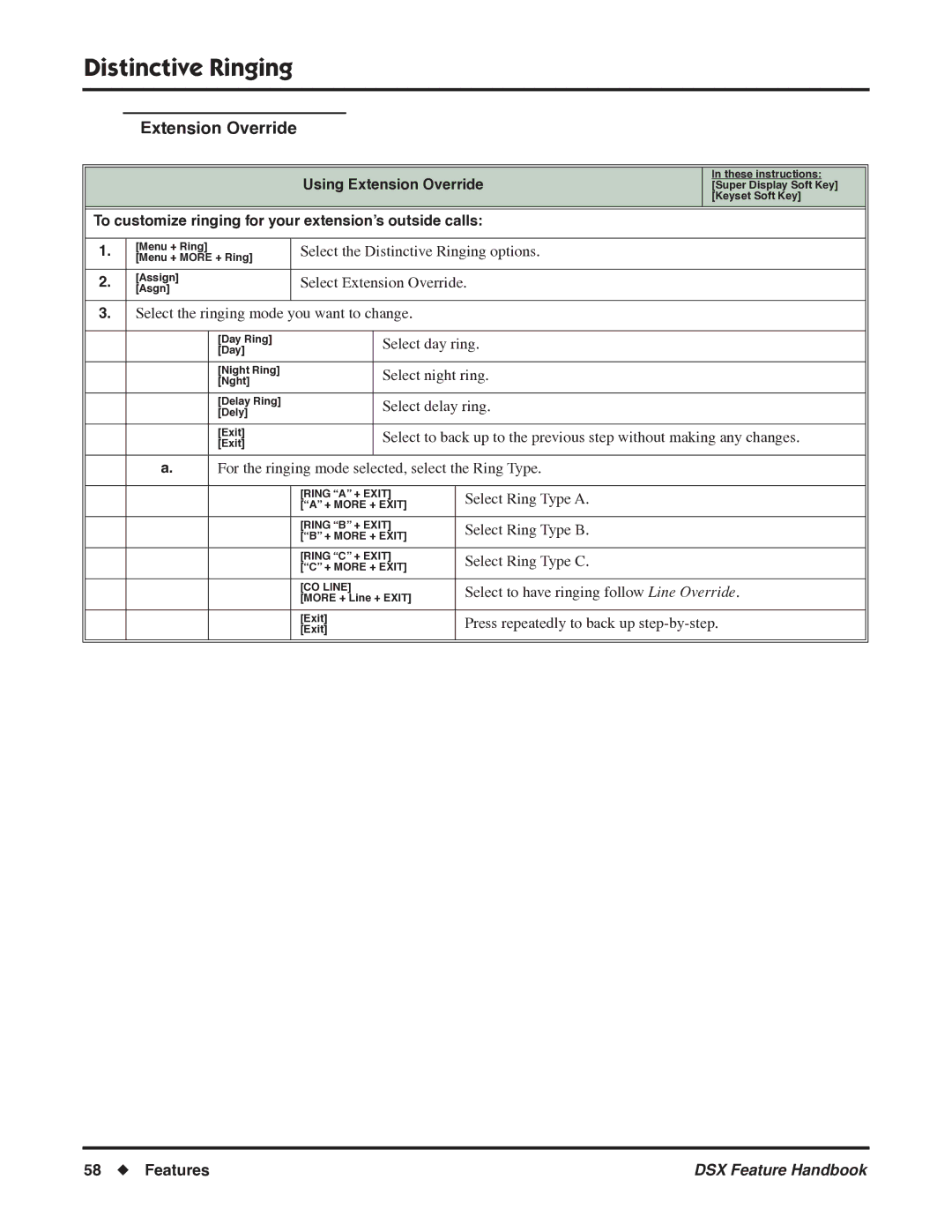 NEC 1093099 manual Using Extension Override, To customize ringing for your extension’s outside calls 