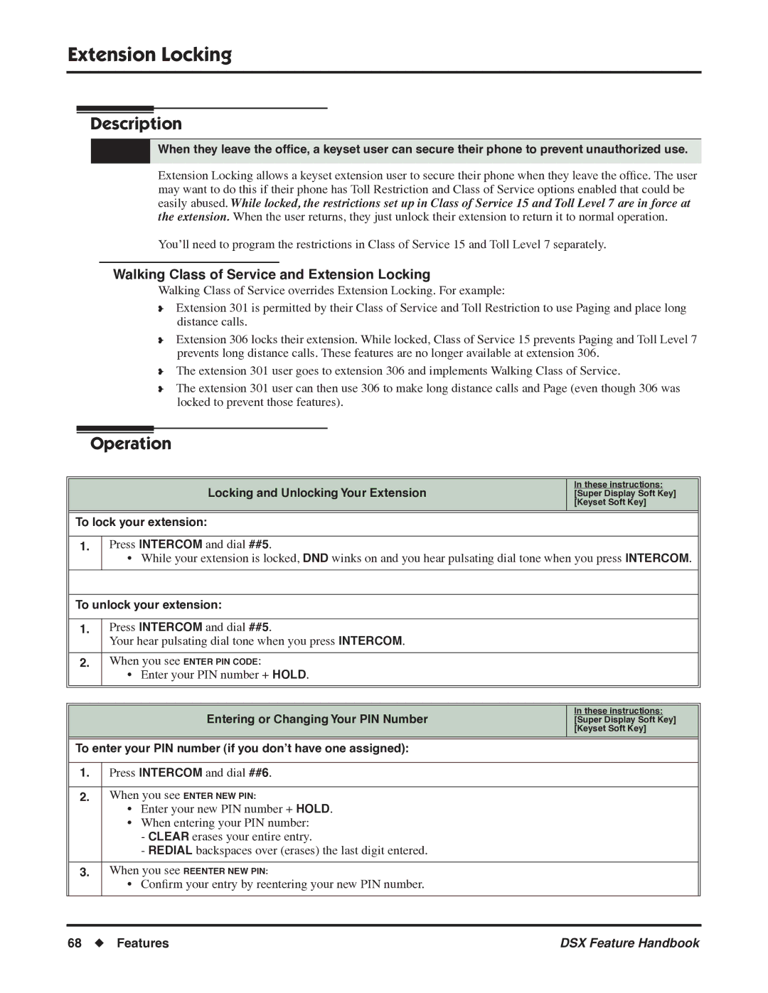 NEC 1093099 manual Walking Class of Service and Extension Locking 