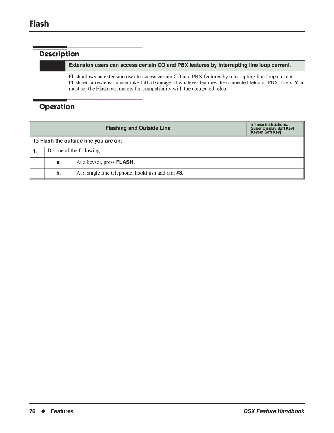 NEC 1093099 manual Flashing and Outside Line, To Flash the outside line you are on 