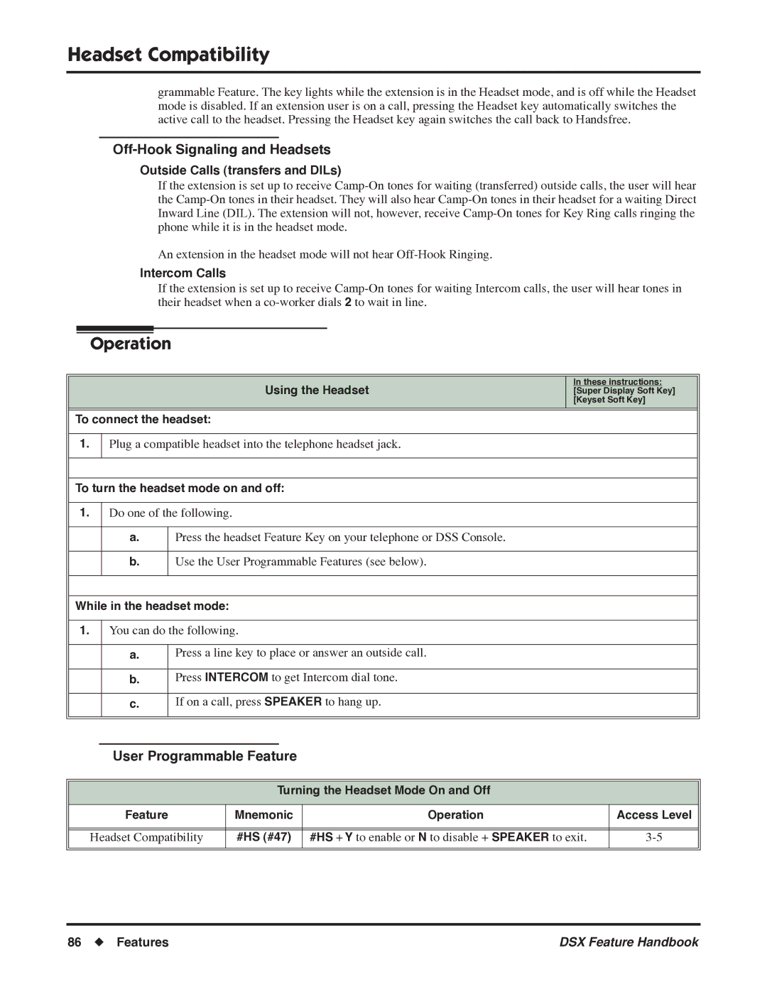 NEC 1093099 manual Off-Hook Signaling and Headsets 