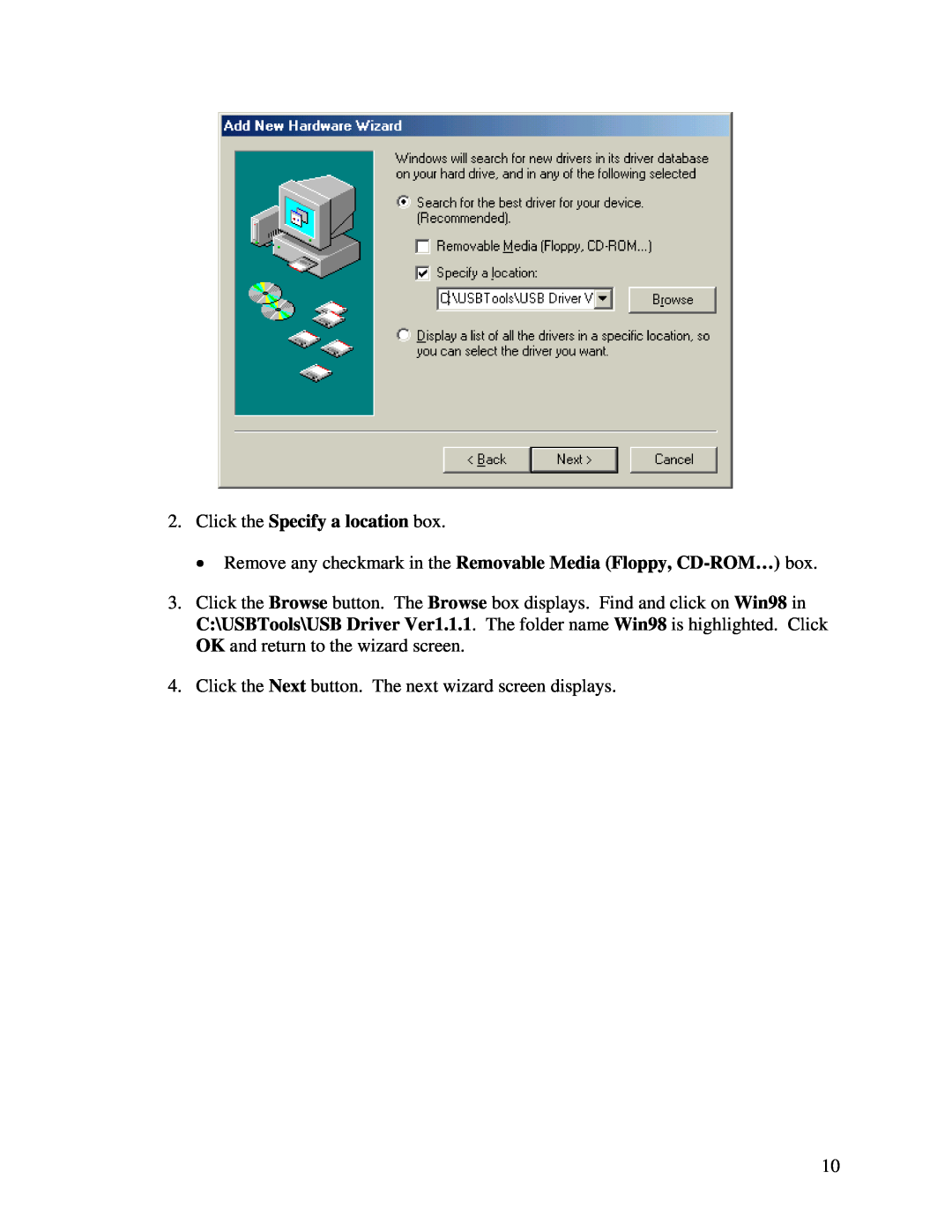 NEC 1.1 manual Click the Specify a location box 