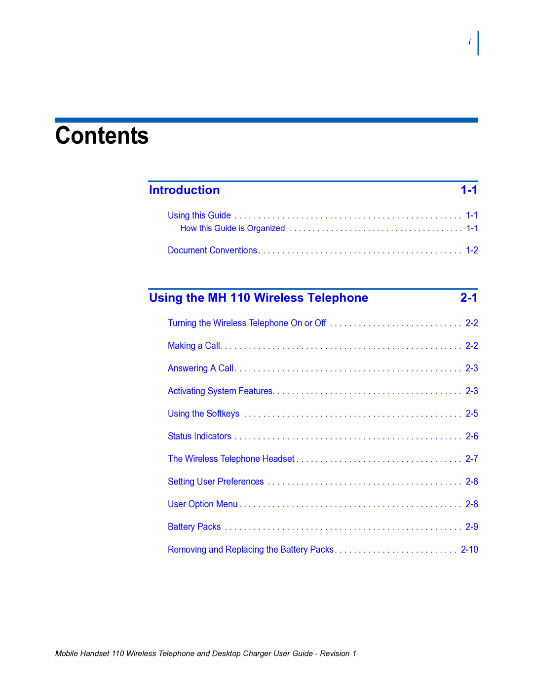 NEC 110 manual Contents 