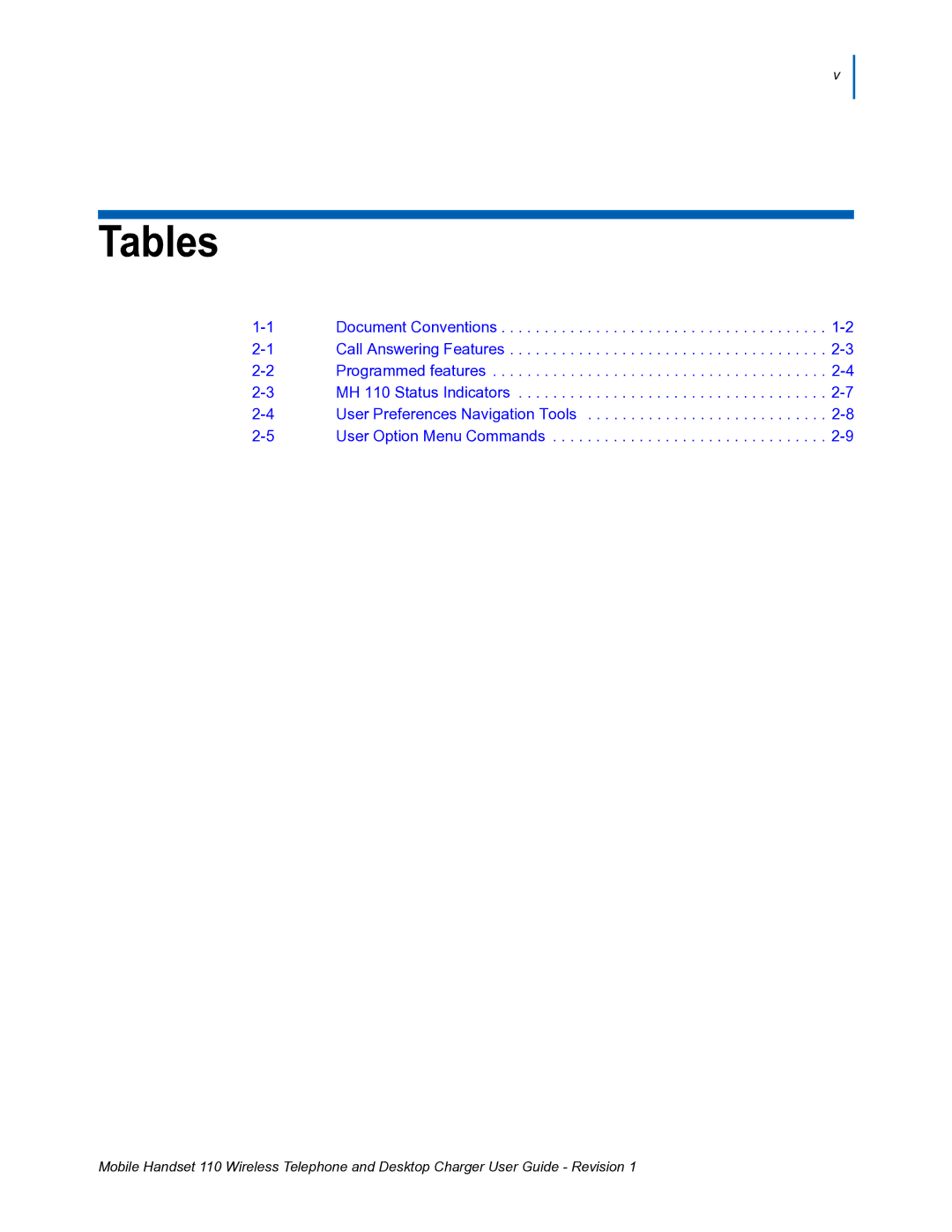 NEC 110 manual Tables, User Preferences Navigation Tools 