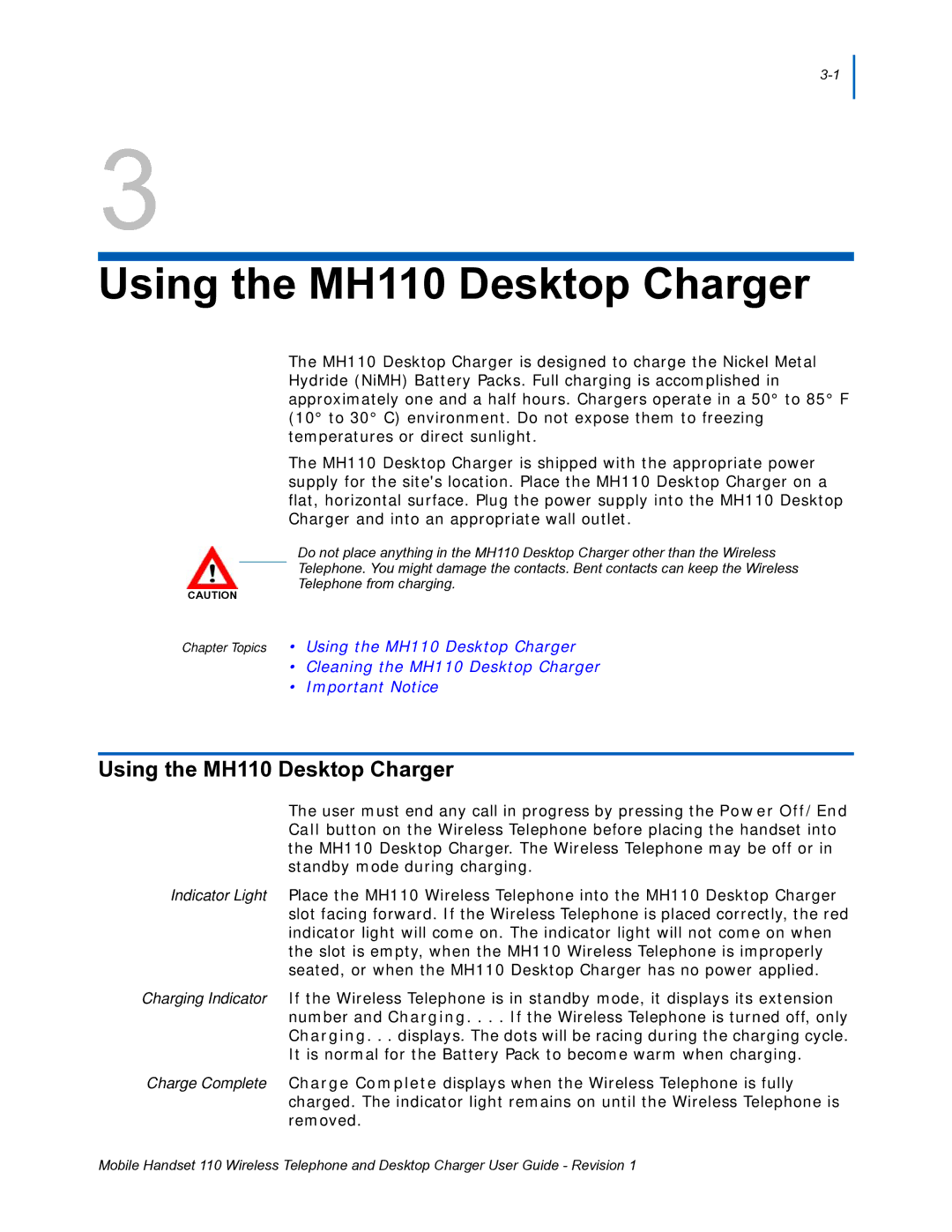 NEC manual Using the MH110 Desktop Charger 