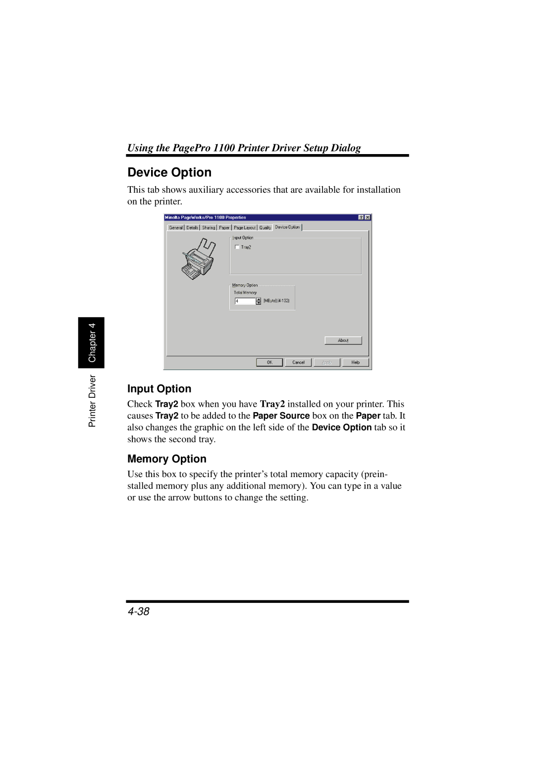 NEC 1100 user manual Device Option, Input Option, Memory Option 