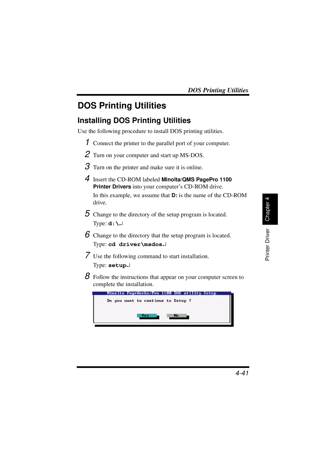 NEC 1100 user manual Installing DOS Printing Utilities 