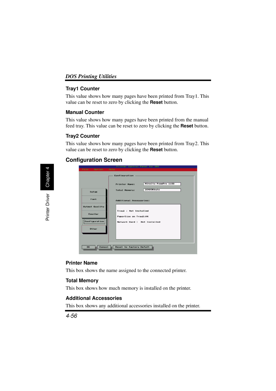 NEC 1100 user manual Configuration Screen 