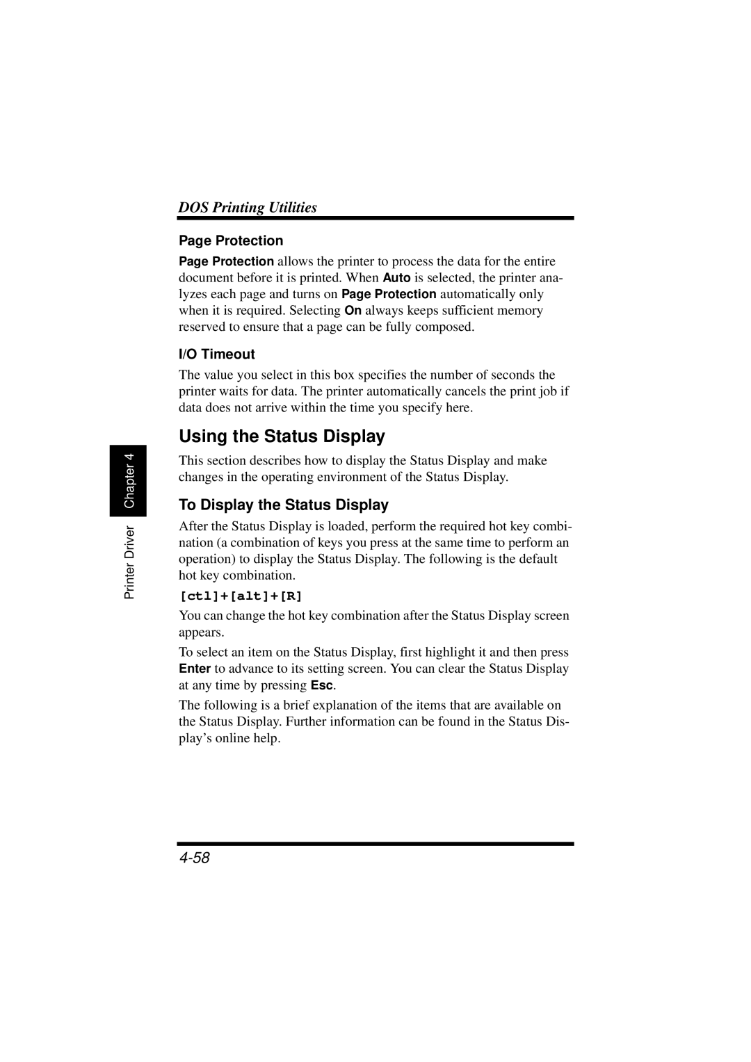 NEC 1100 user manual Using the Status Display, To Display the Status Display, Protection, Timeout 