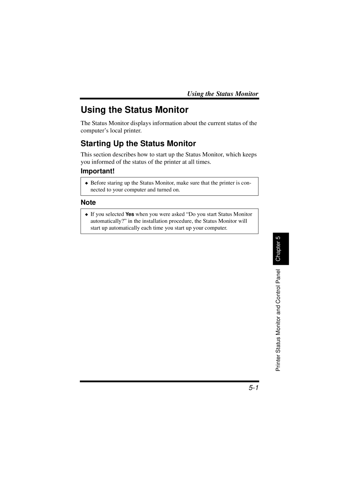 NEC 1100 user manual Using the Status Monitor, Starting Up the Status Monitor 