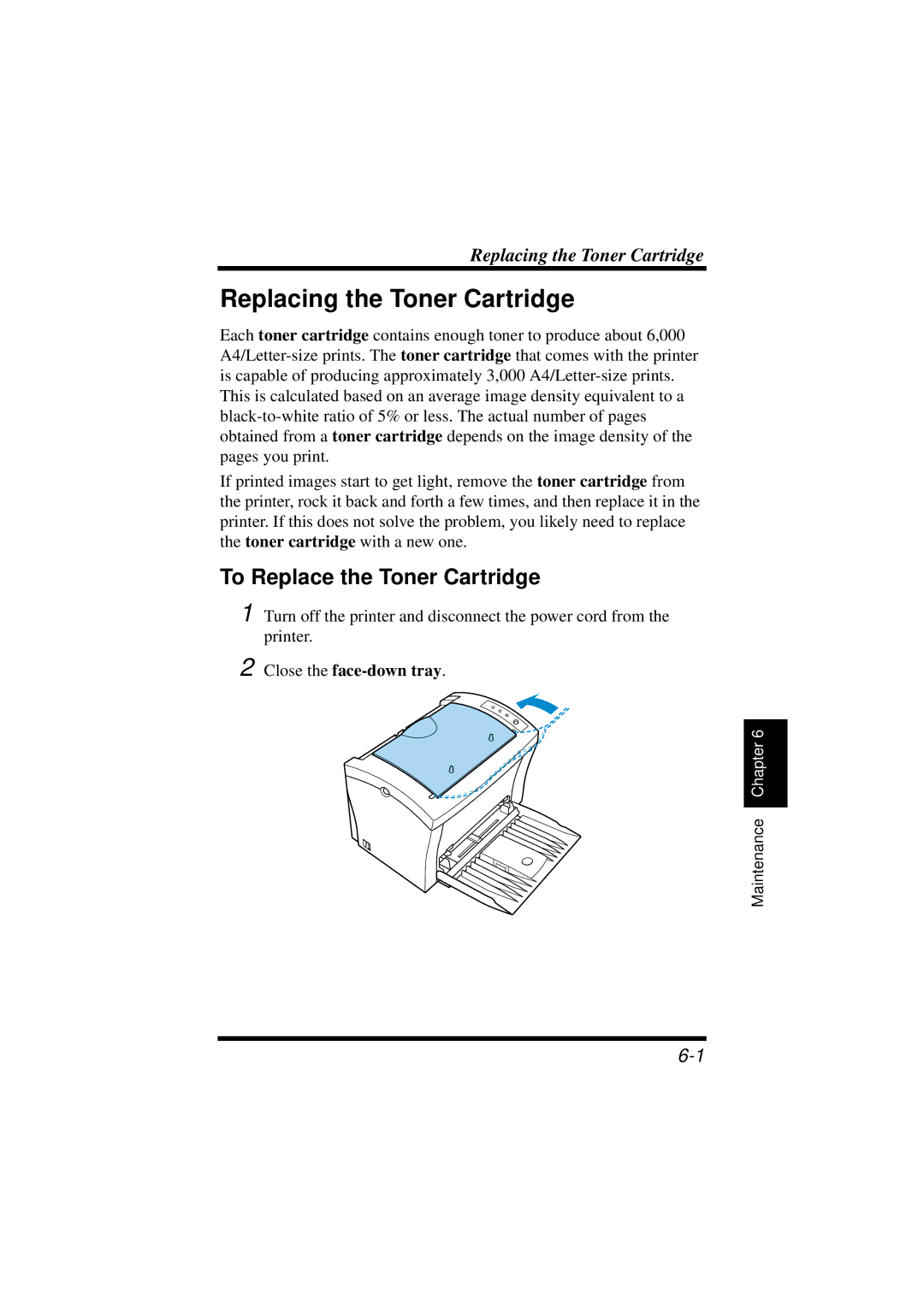 NEC 1100 user manual Replacing the Toner Cartridge, To Replace the Toner Cartridge 