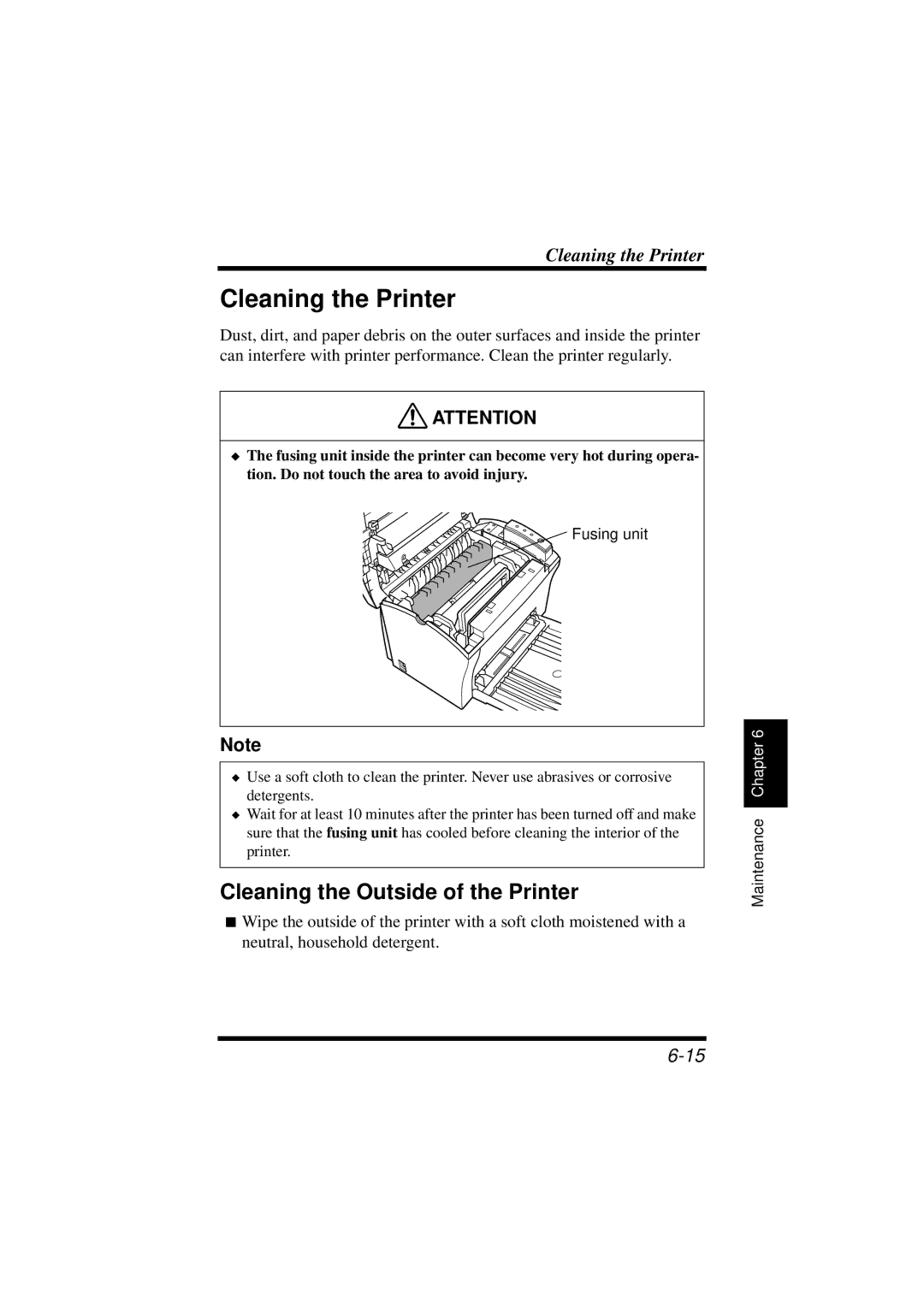 NEC 1100 user manual Cleaning the Printer, Cleaning the Outside of the Printer 