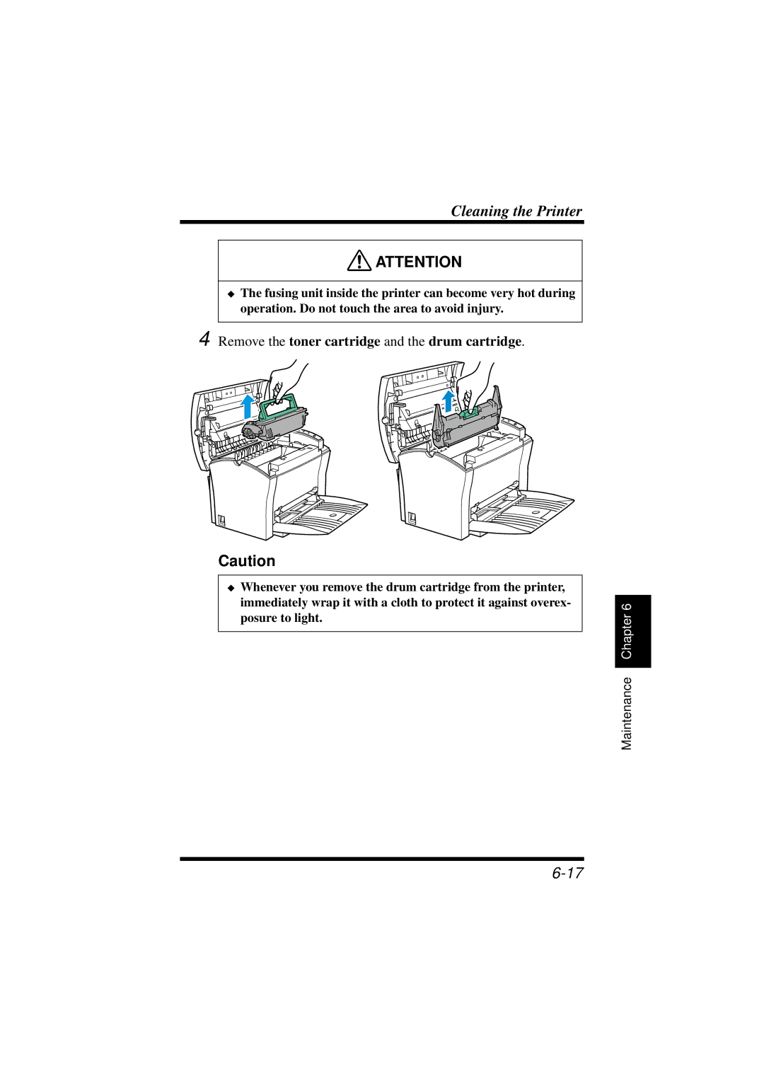 NEC 1100 user manual Remove the toner cartridge and the drum cartridge, Maintenance 