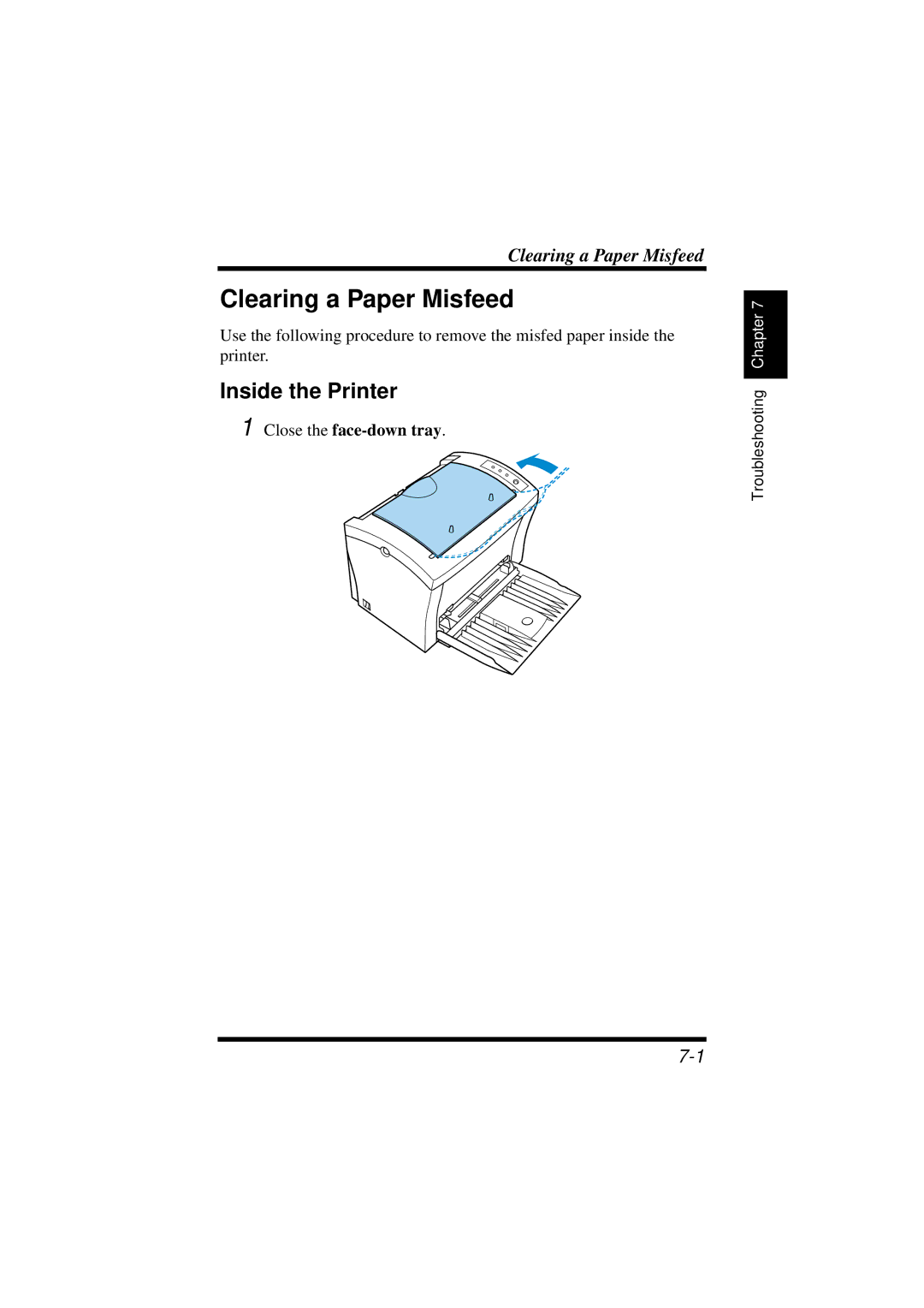 NEC 1100 user manual Clearing a Paper Misfeed, Inside the Printer 