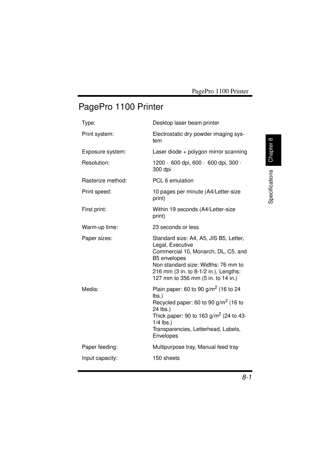 NEC user manual PagePro 1100 Printer 