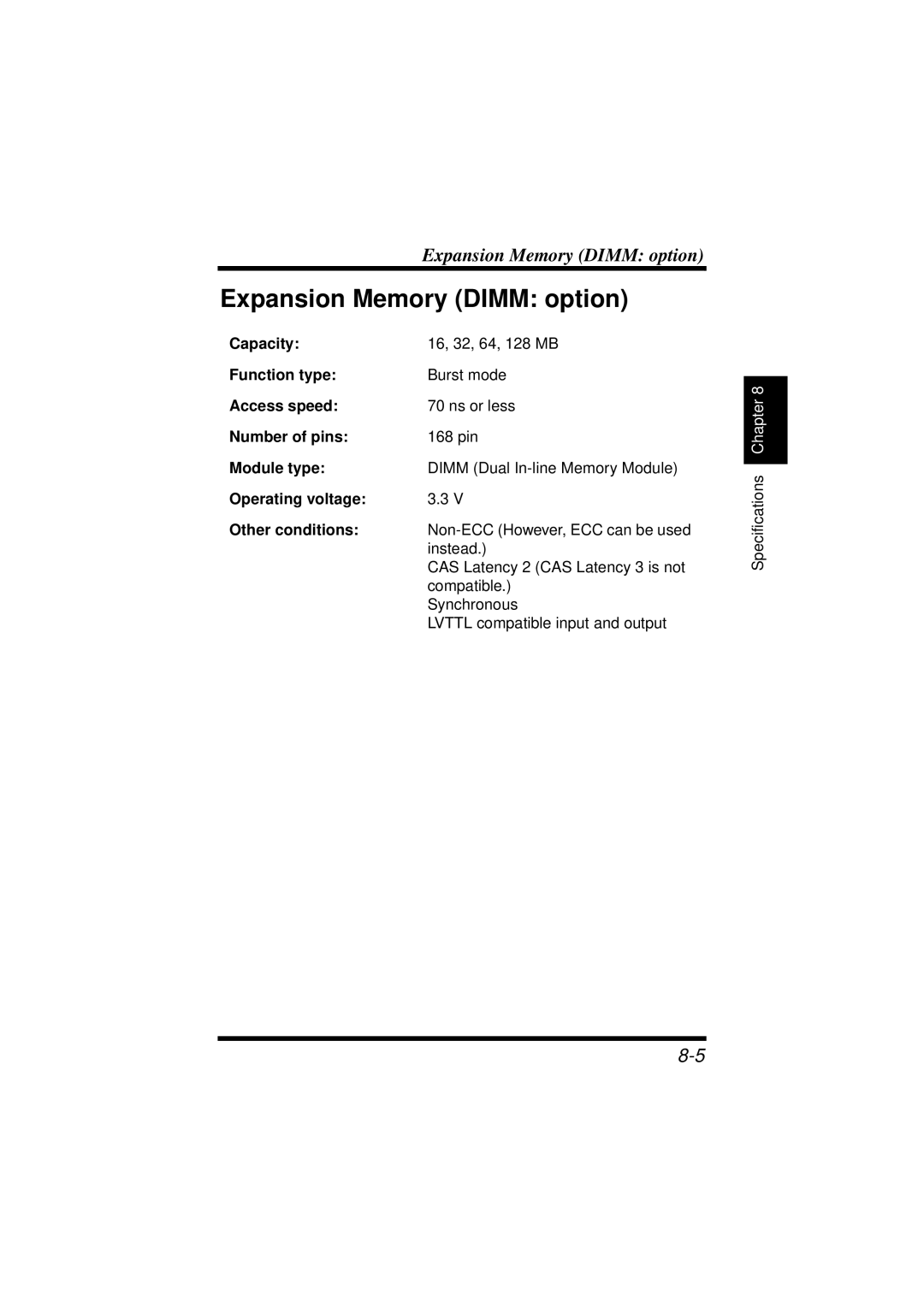 NEC 1100 user manual Expansion Memory Dimm option 