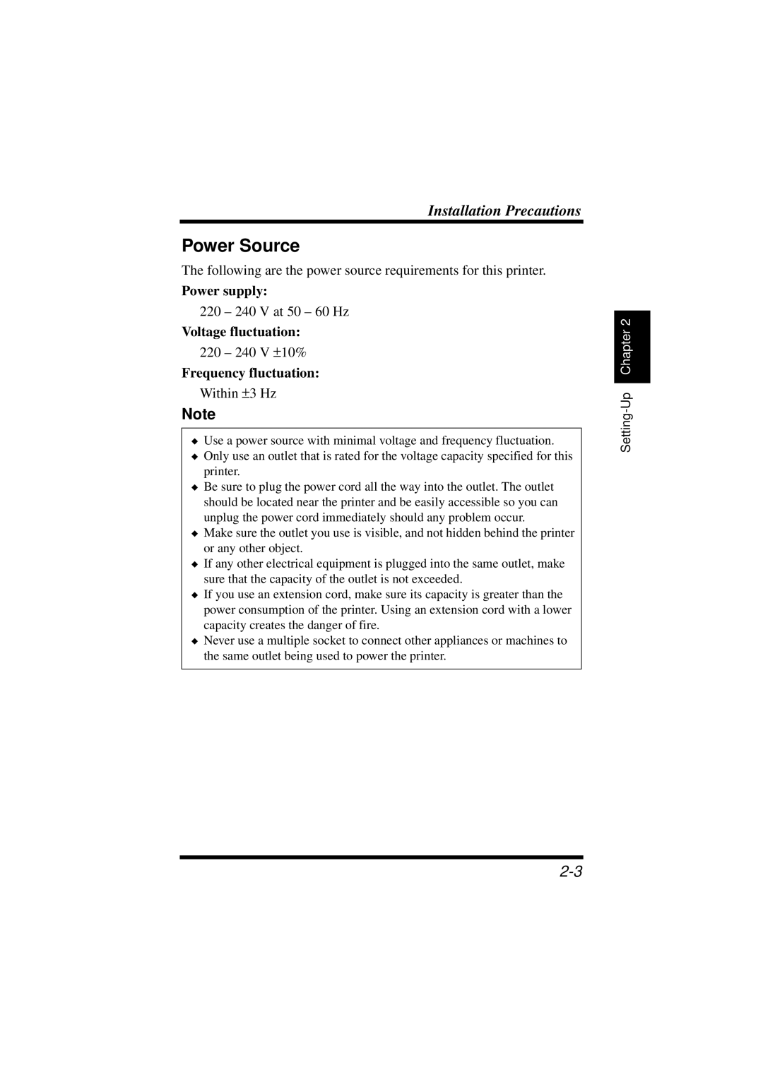 NEC 1100 user manual Power Source, Frequency fluctuation 