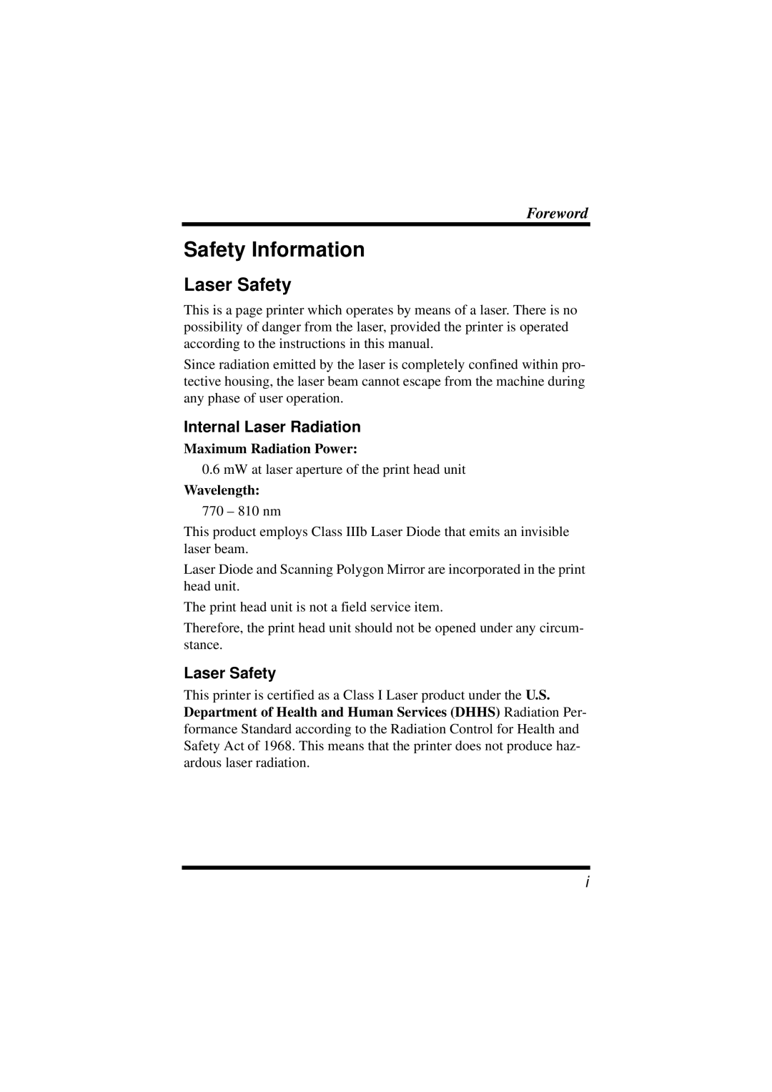 NEC 1100 user manual Safety Information, Laser Safety, Internal Laser Radiation 