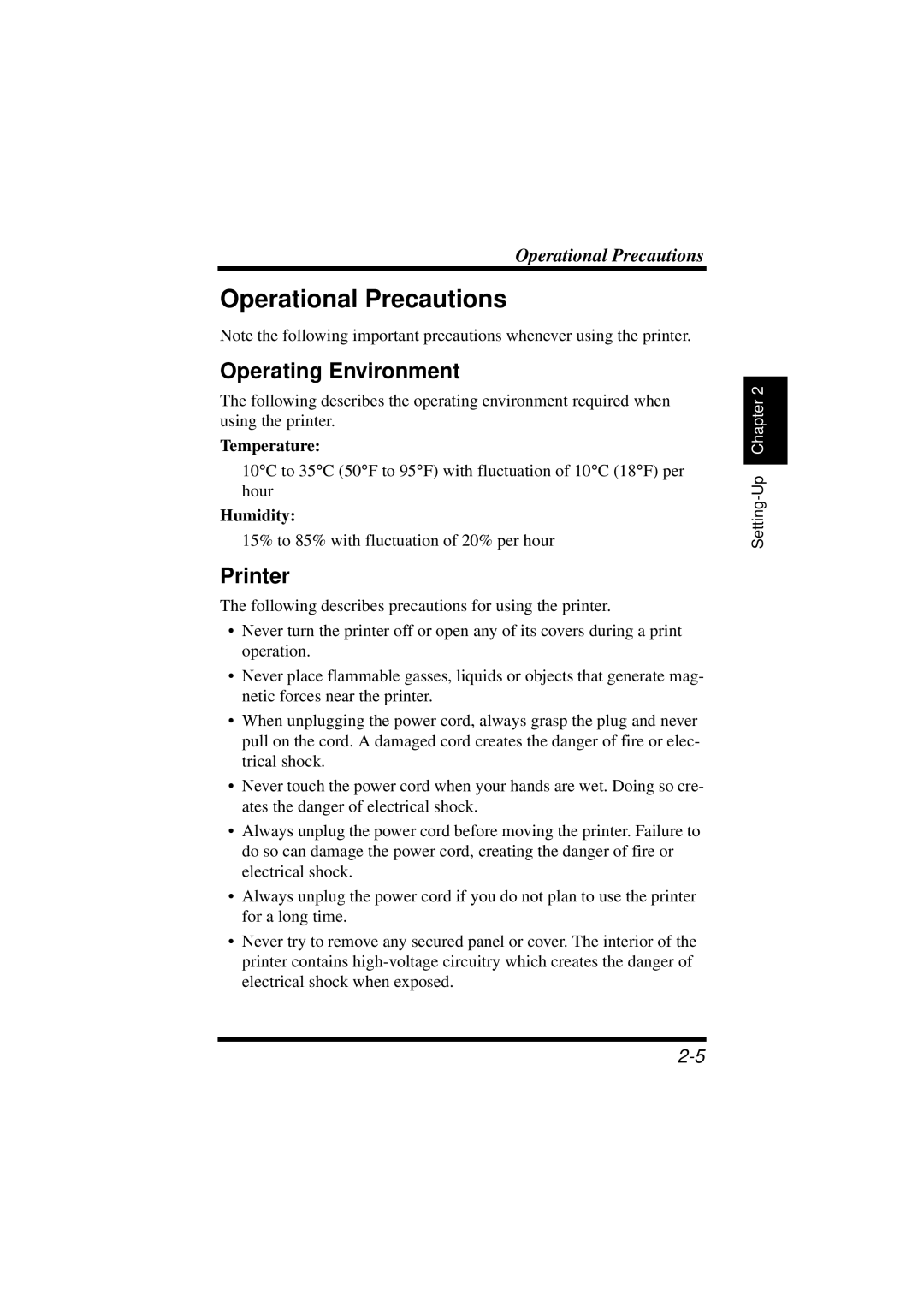 NEC 1100 user manual Operational Precautions, Operating Environment 