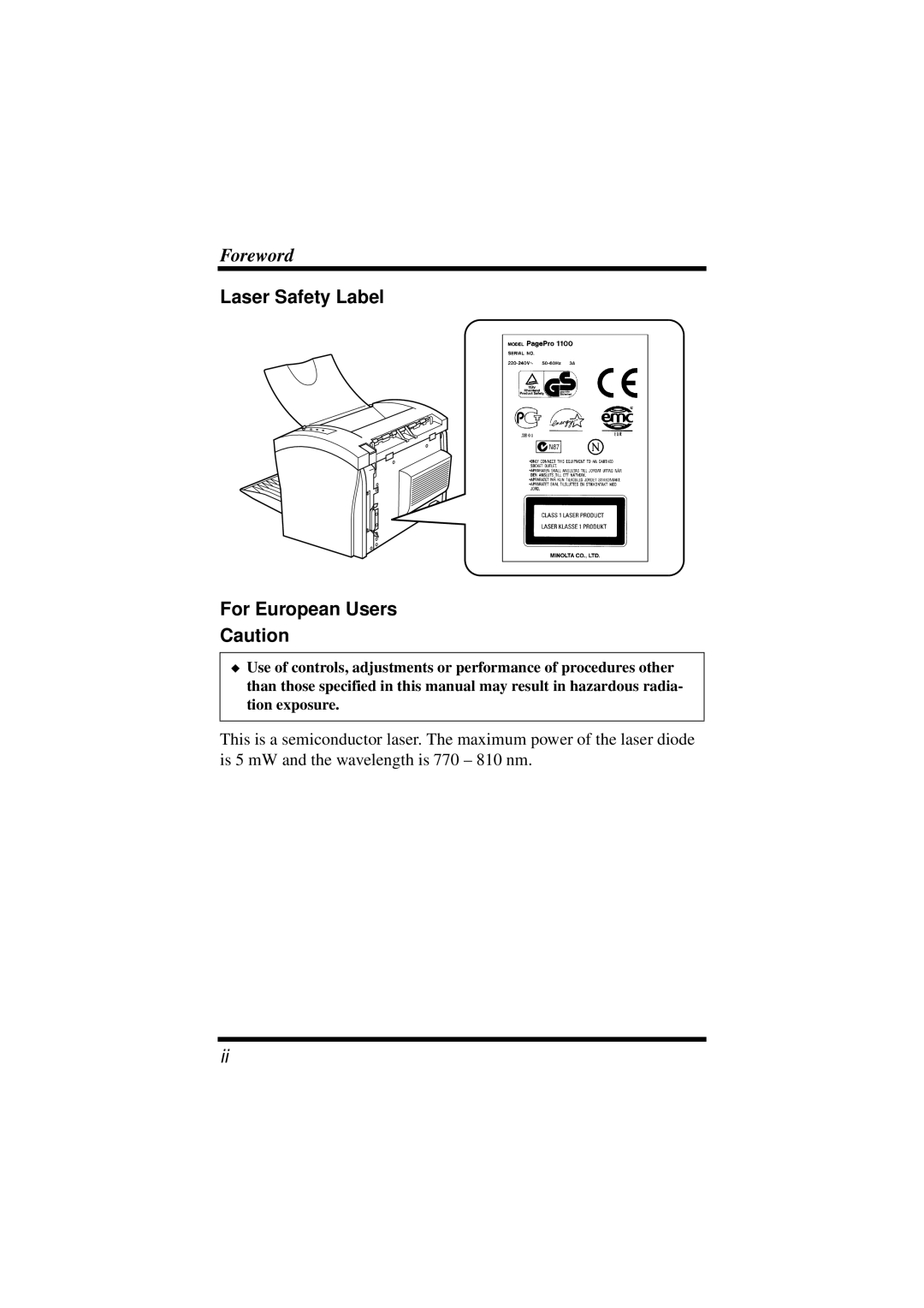 NEC 1100 user manual Laser Safety Label For European Users 