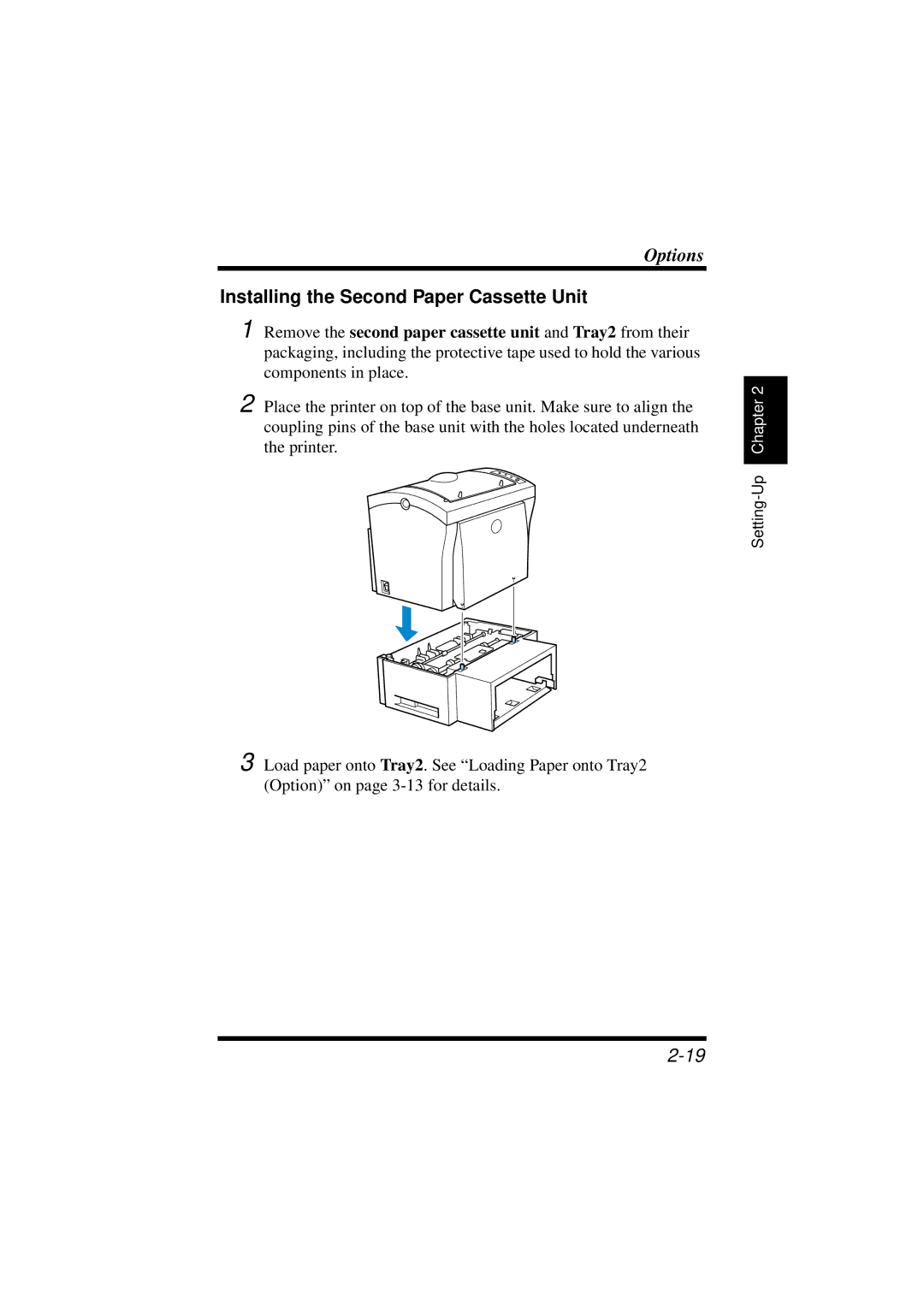 NEC 1100 user manual Installing the Second Paper Cassette Unit 