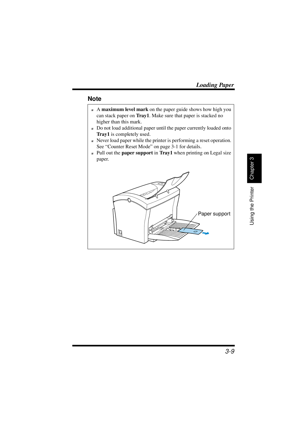 NEC 1100 user manual Paper support Using the Printer Chapter 