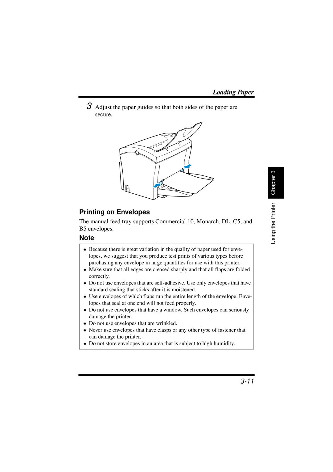 NEC 1100 user manual Printing on Envelopes 