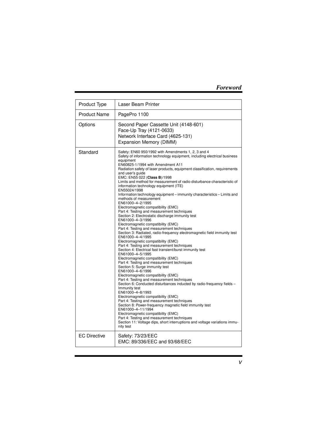 NEC 1100 user manual EC Directive Safety 73/23/EEC EMC 89/336/EEC and 93/68/EEC 