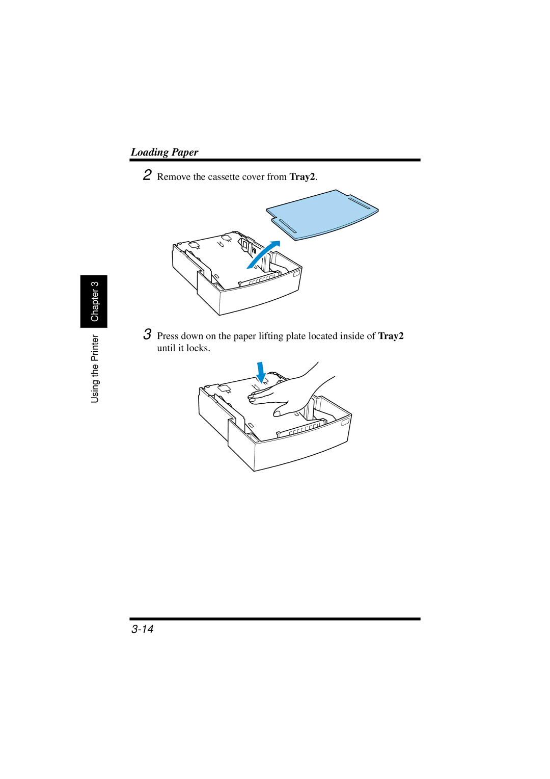 NEC 1100 user manual Remove the cassette cover from Tray2 