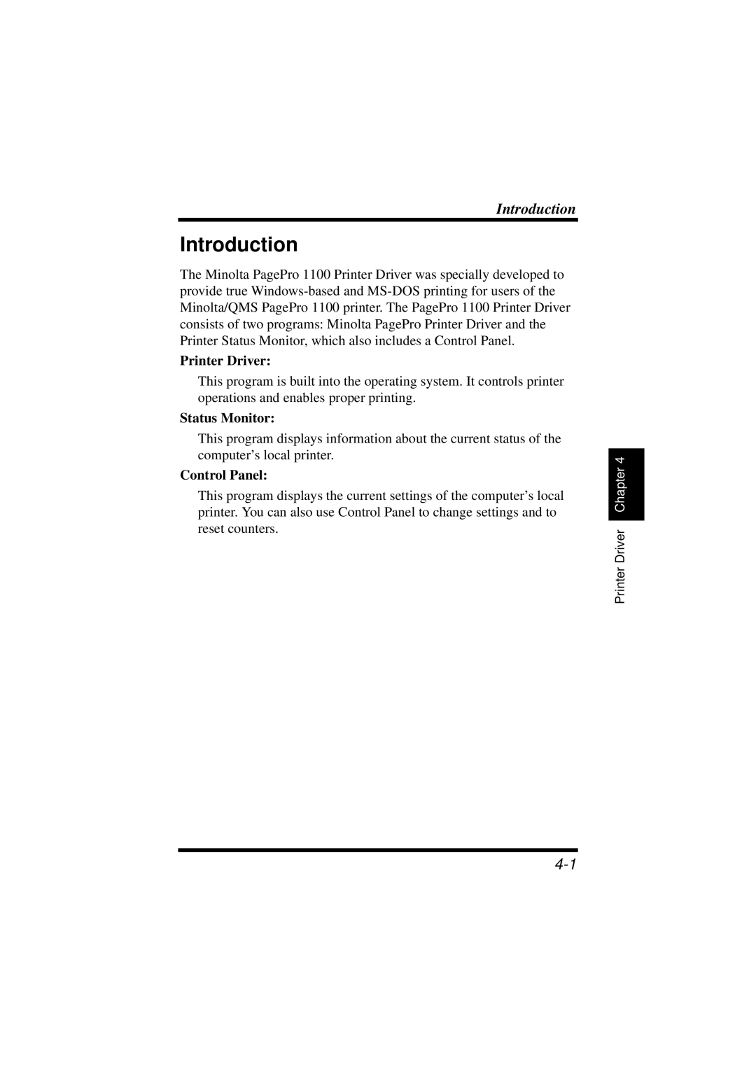 NEC 1100 user manual Introduction, Printer Driver 