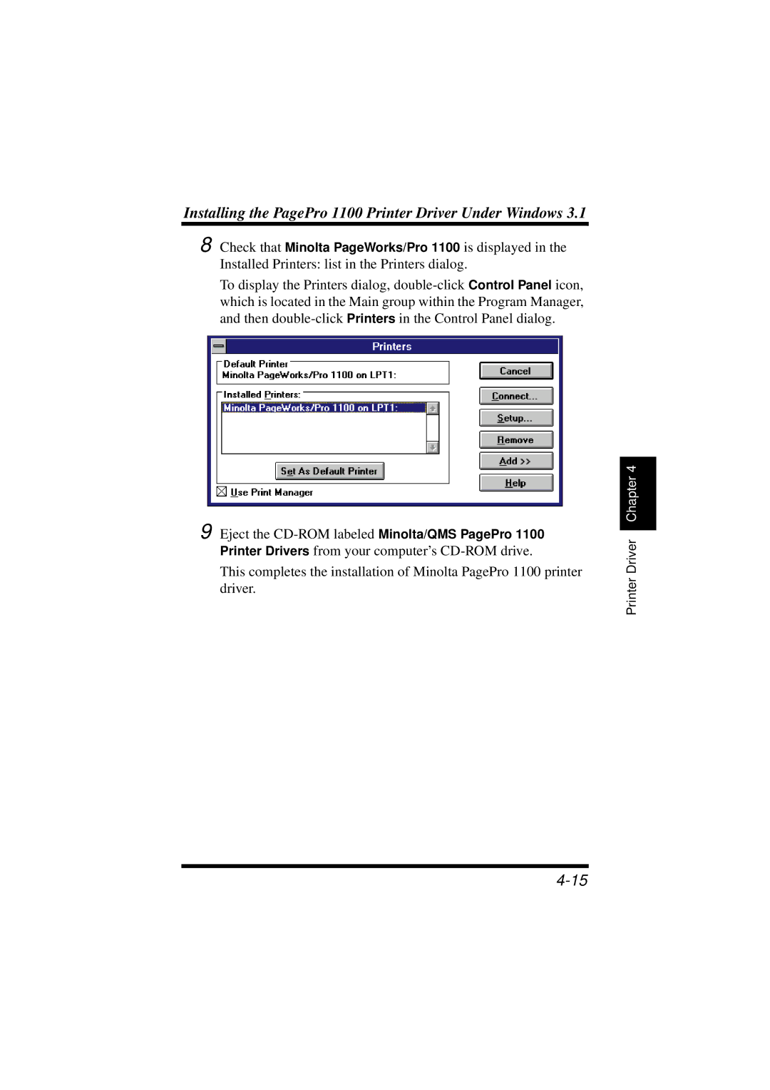 NEC user manual Installing the PagePro 1100 Printer Driver Under Windows 