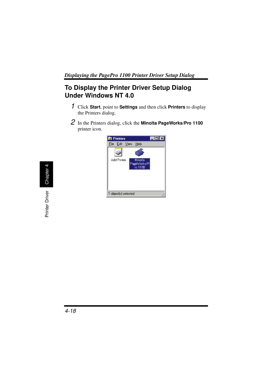 NEC 1100 user manual To Display the Printer Driver Setup Dialog Under Windows NT 