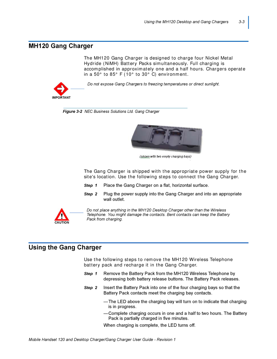 NEC manual MH120 Gang Charger, Using the Gang Charger 