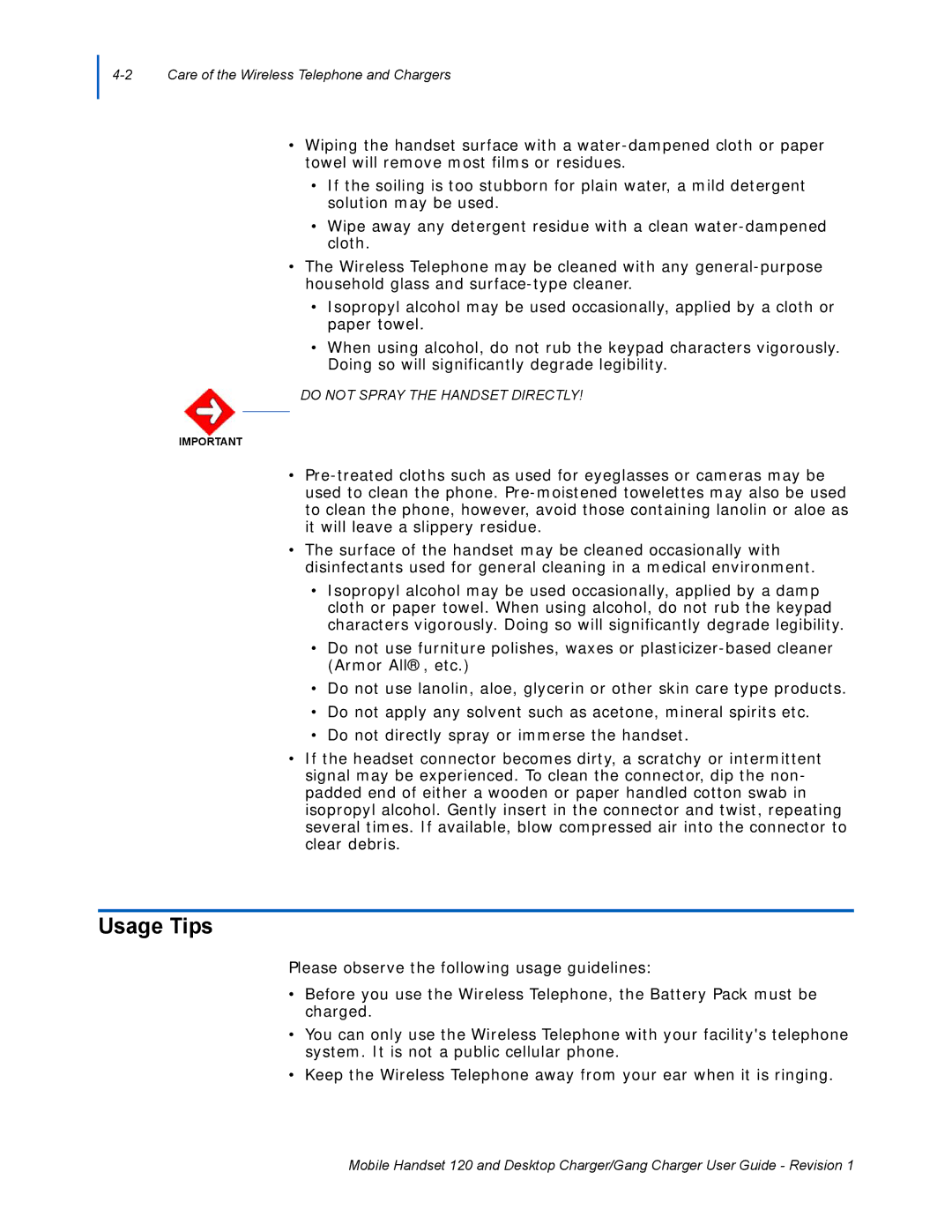 NEC 120 manual Usage Tips 