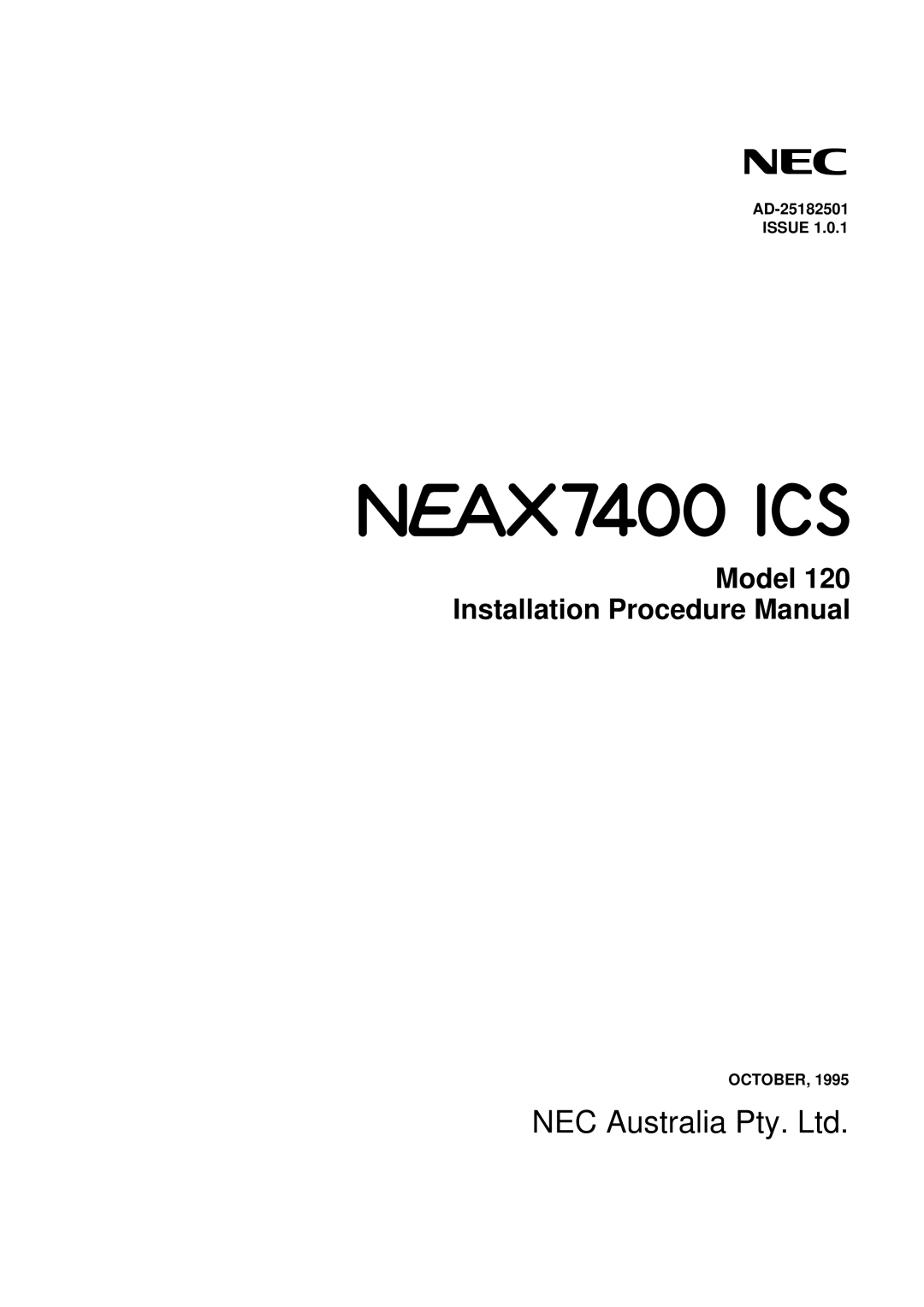 NEC manual Model 120 Installation Procedure Manual 