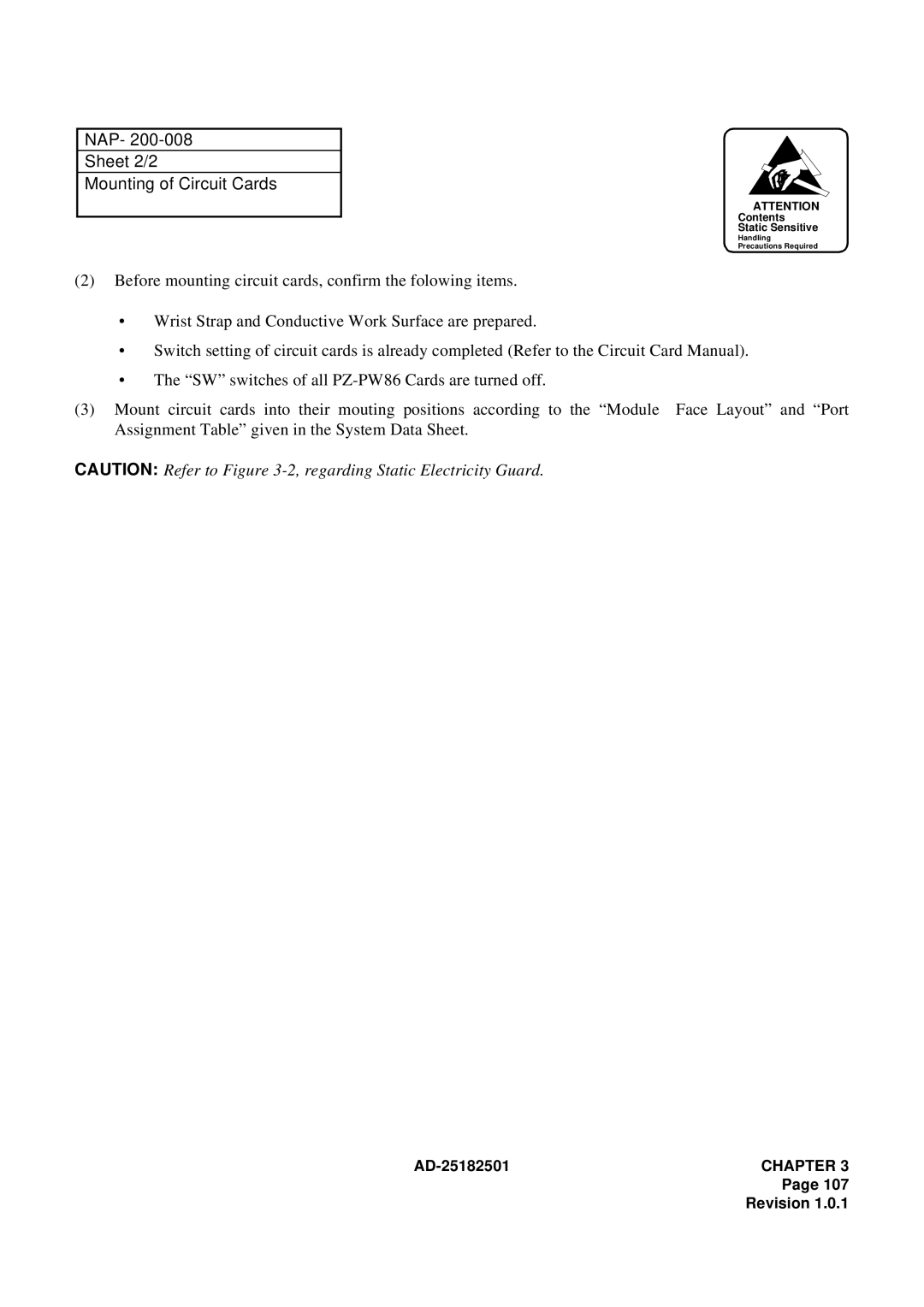 NEC 120 manual NAP Sheet 2/2 Mounting of Circuit Cards 