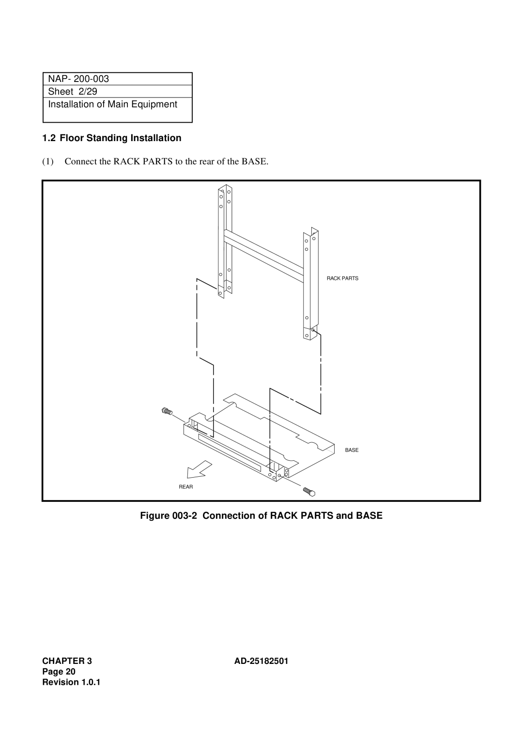 NEC 120 manual NAP Sheet 2/29 Installation of Main Equipment, Floor Standing Installation 