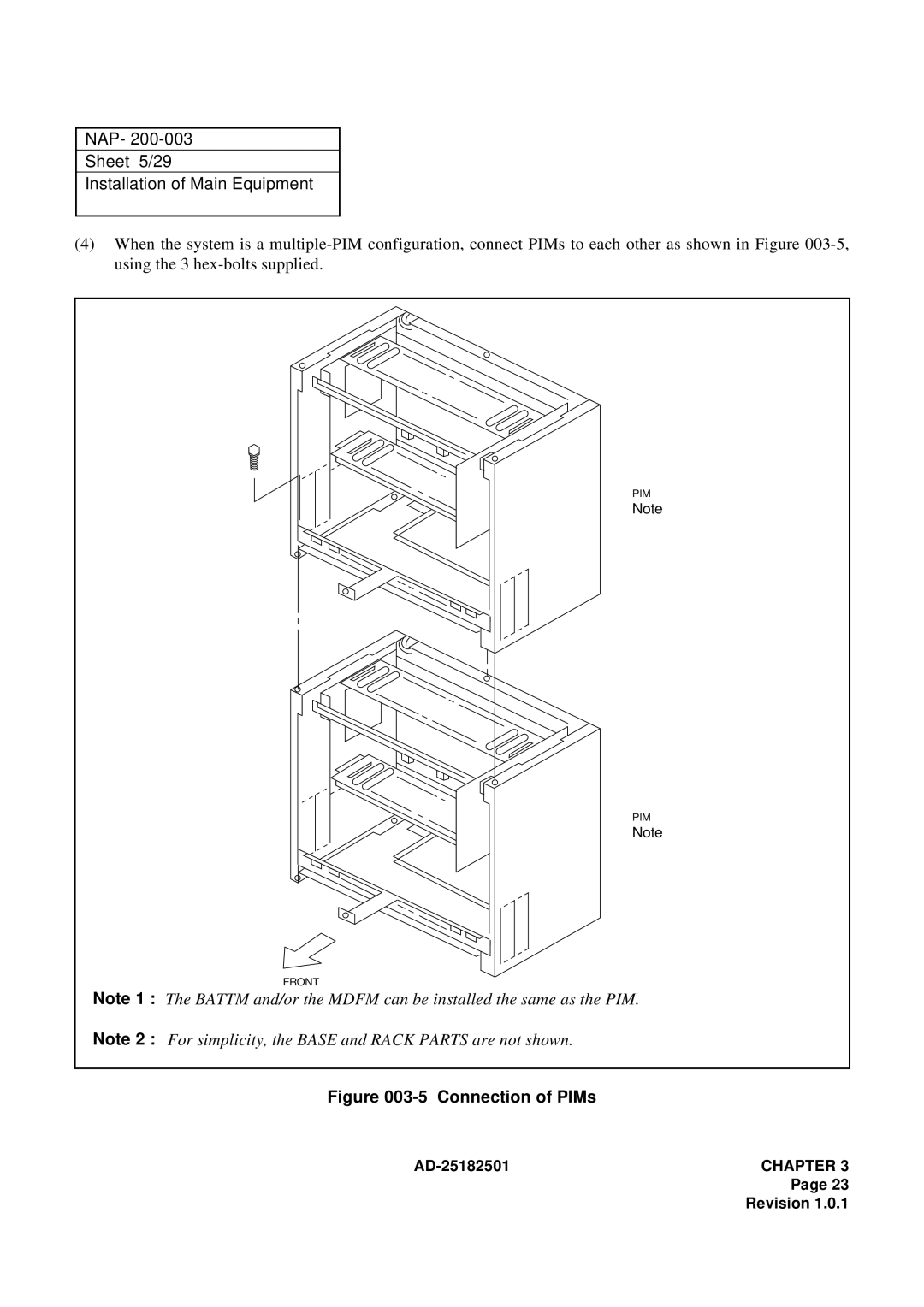 NEC 120 manual NAP Sheet 5/29 Installation of Main Equipment, Connection of PIMs 