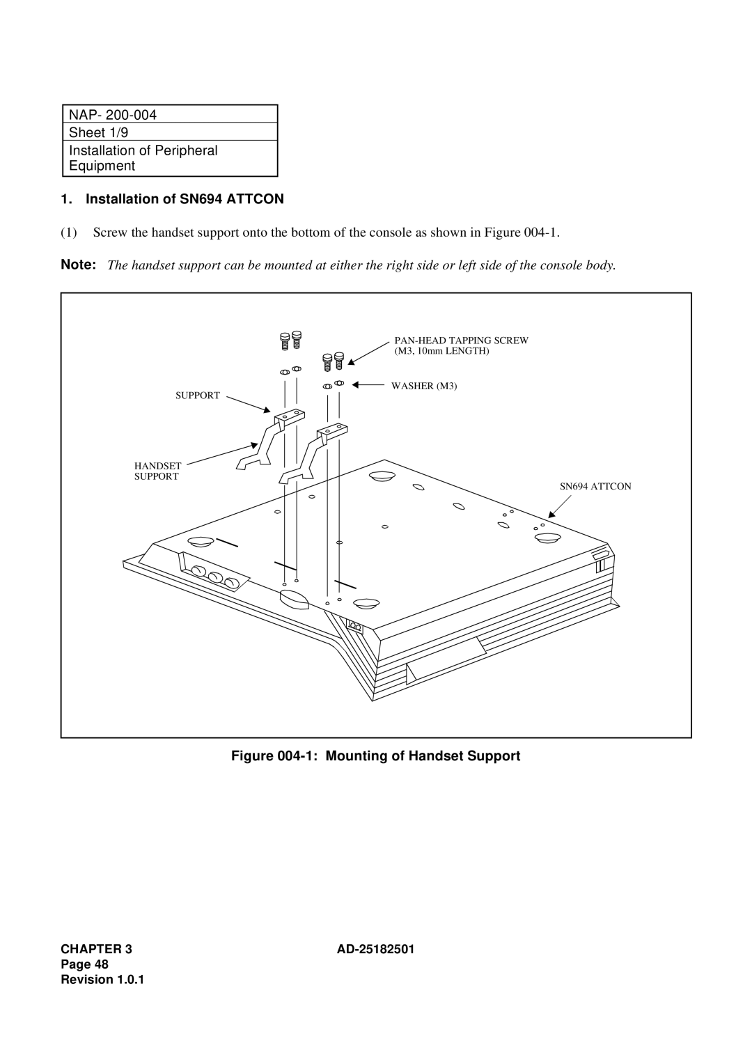 NEC 120 manual NAP Sheet 1/9 Installation of Peripheral Equipment, Installation of SN694 Attcon 