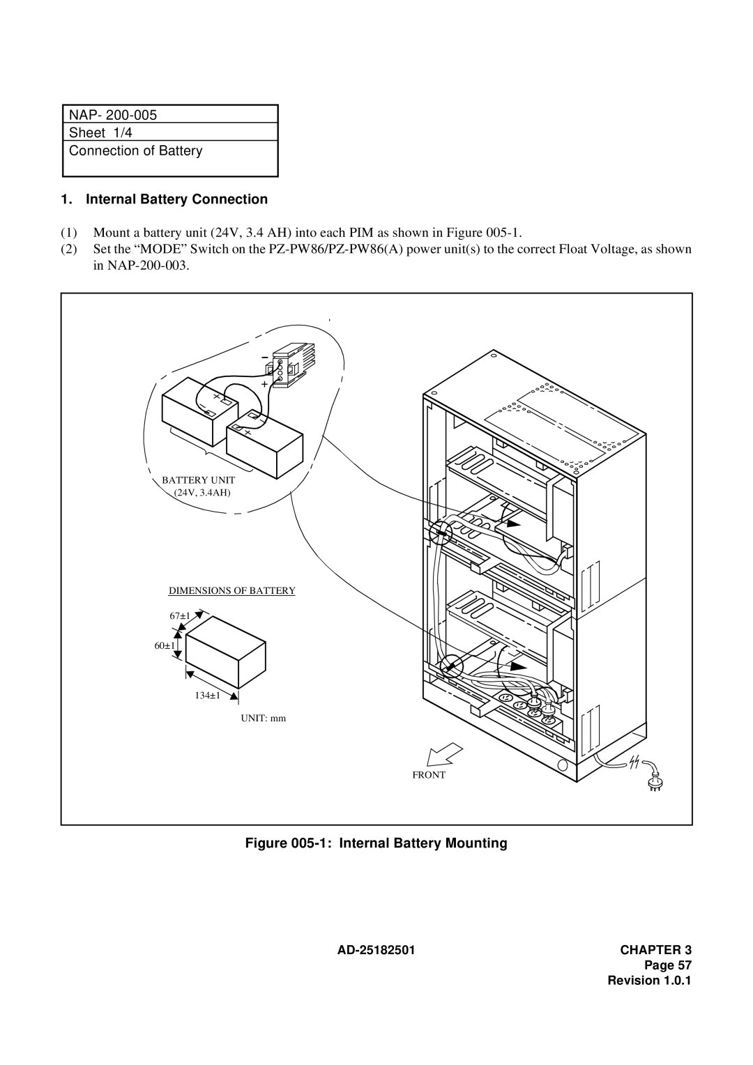 NEC 120 manual NAP Sheet 1/4 Connection of Battery, Internal Battery Connection 