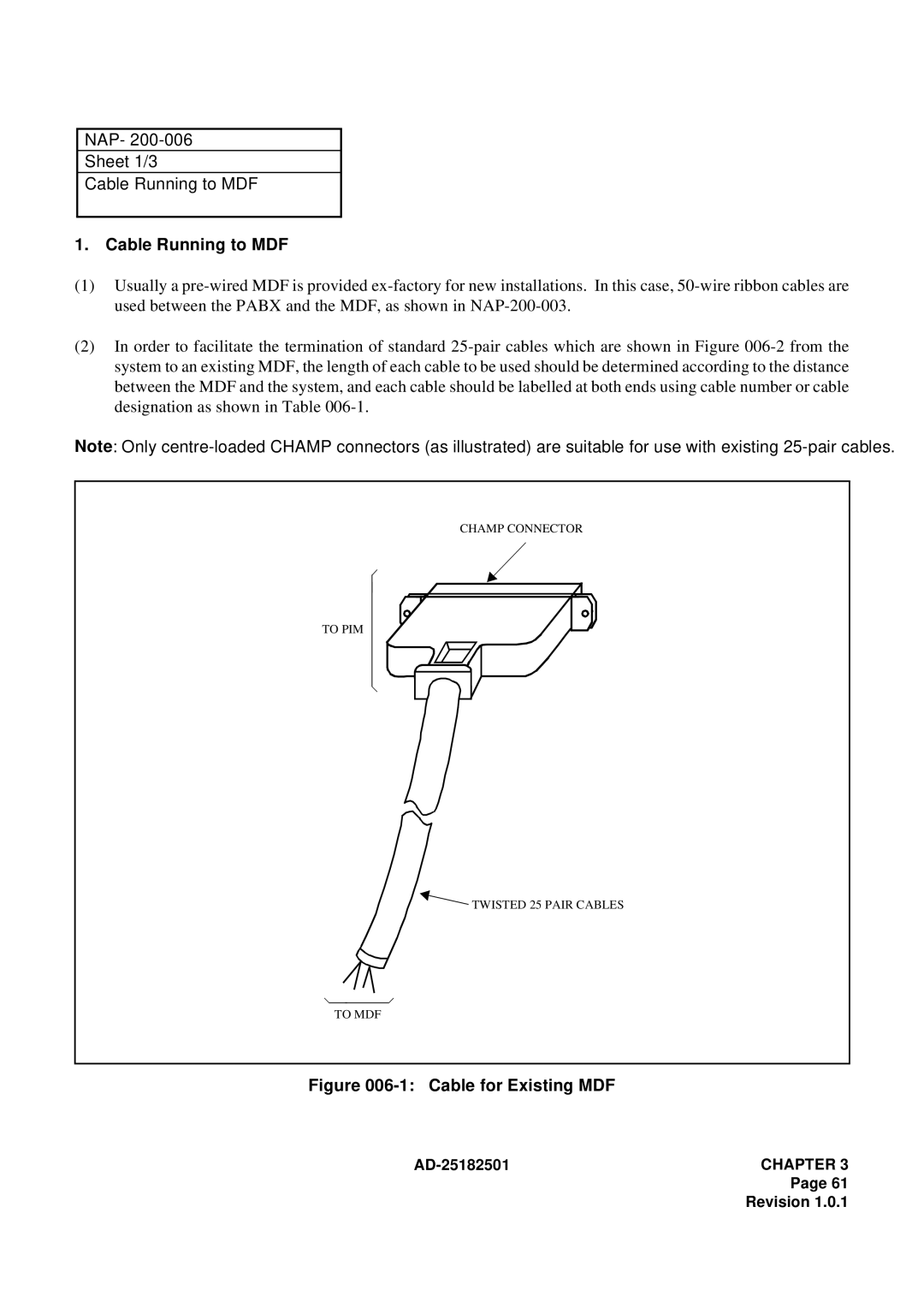 NEC 120 manual NAP Sheet 1/3 Cable Running to MDF 