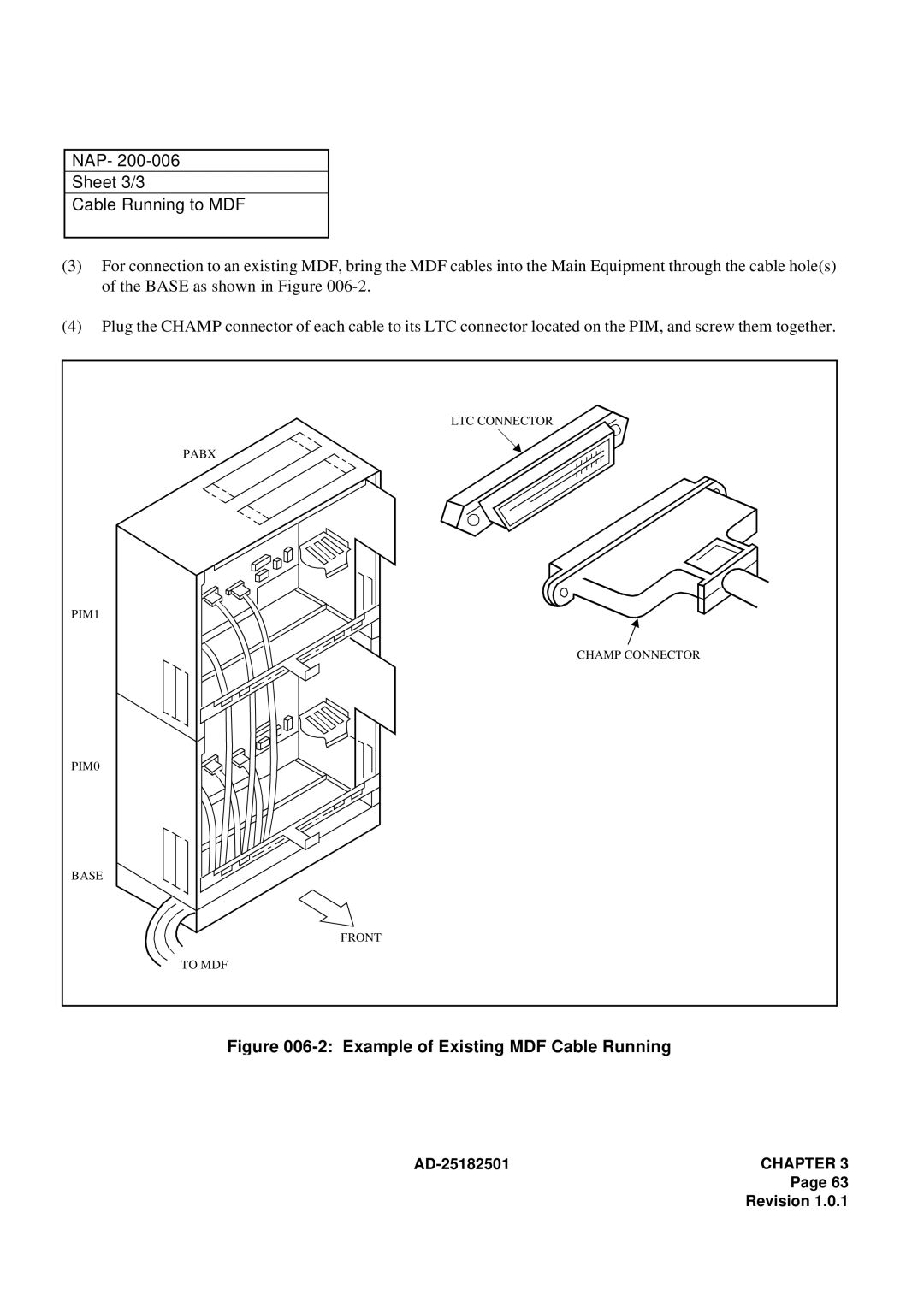 NEC 120 manual NAP Sheet 3/3 Cable Running to MDF, Example of Existing MDF Cable Running 