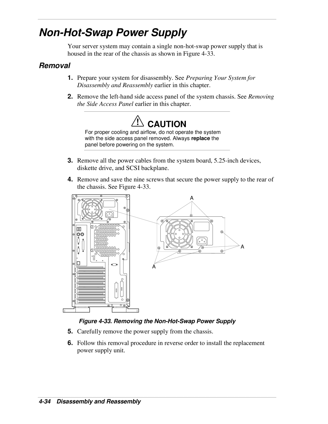 NEC 120Lg manual Removing the Non-Hot-Swap Power Supply 