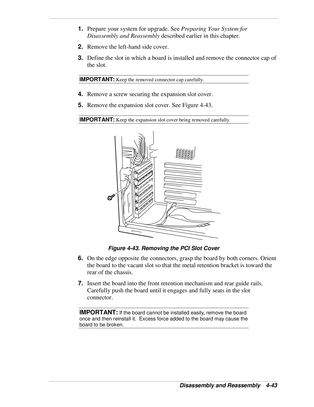 NEC 120Lg manual Removing the PCI Slot Cover 